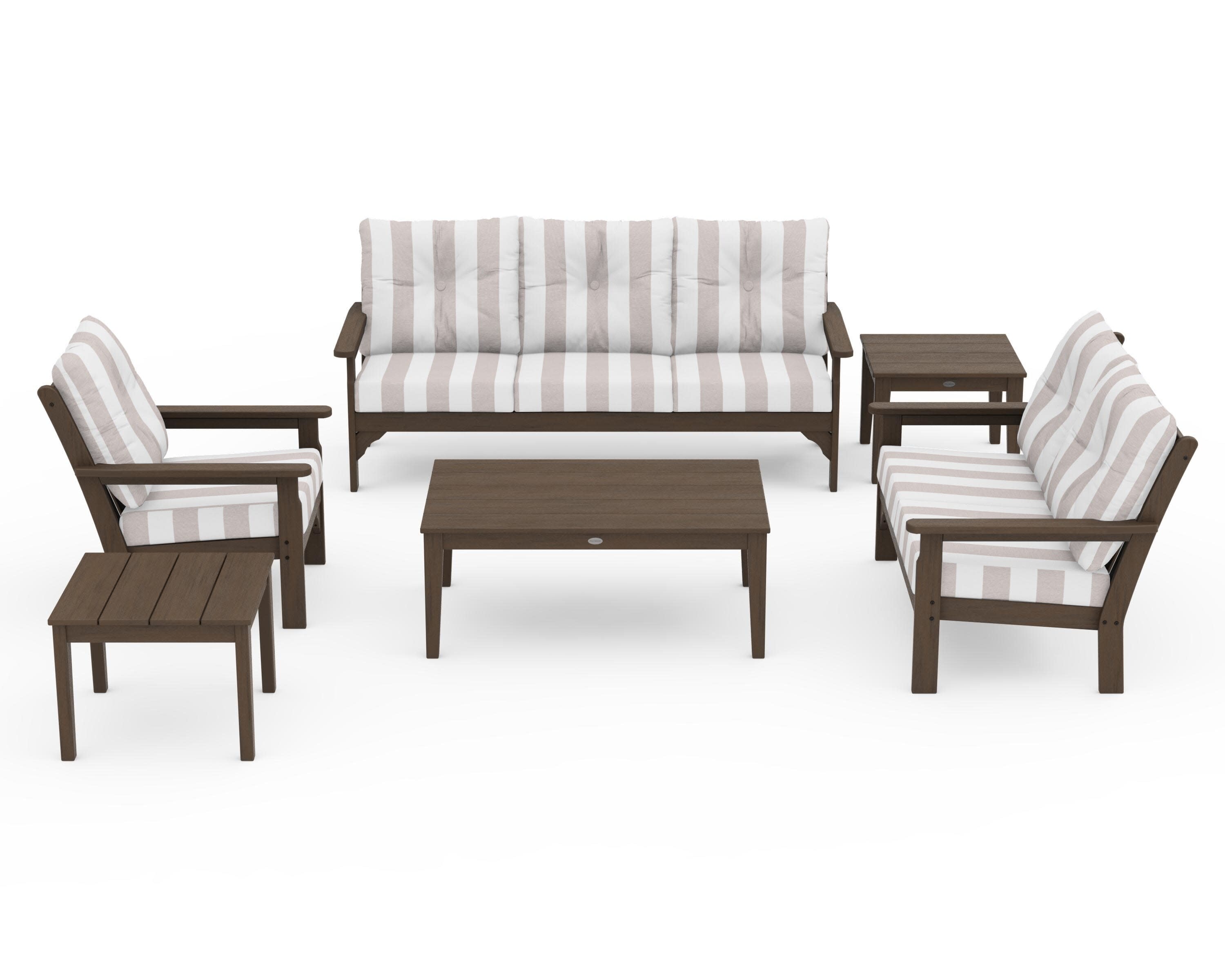 Vineyard 6-Piece Deep Seating Set in Kona / Cabana Stripe Dune Burlap