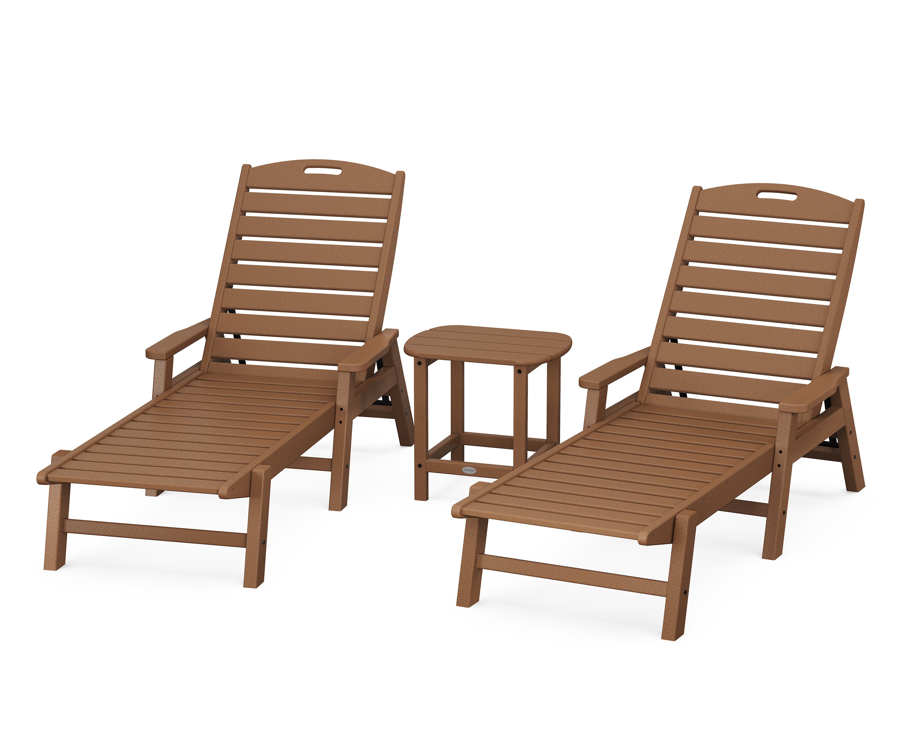 Nautical 3-Piece Chaise Lounge with Arms Set with South Beach 18" Side Table in Teak