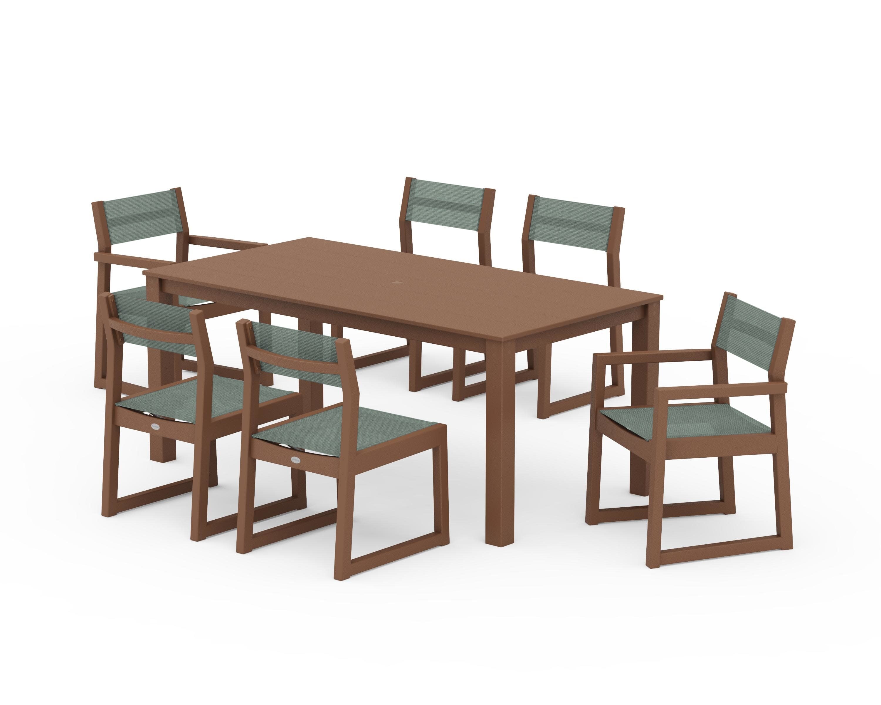 EDGE Sling 7-Piece Parsons Dining Set in Teak / Dupioni Sea Mist Sling