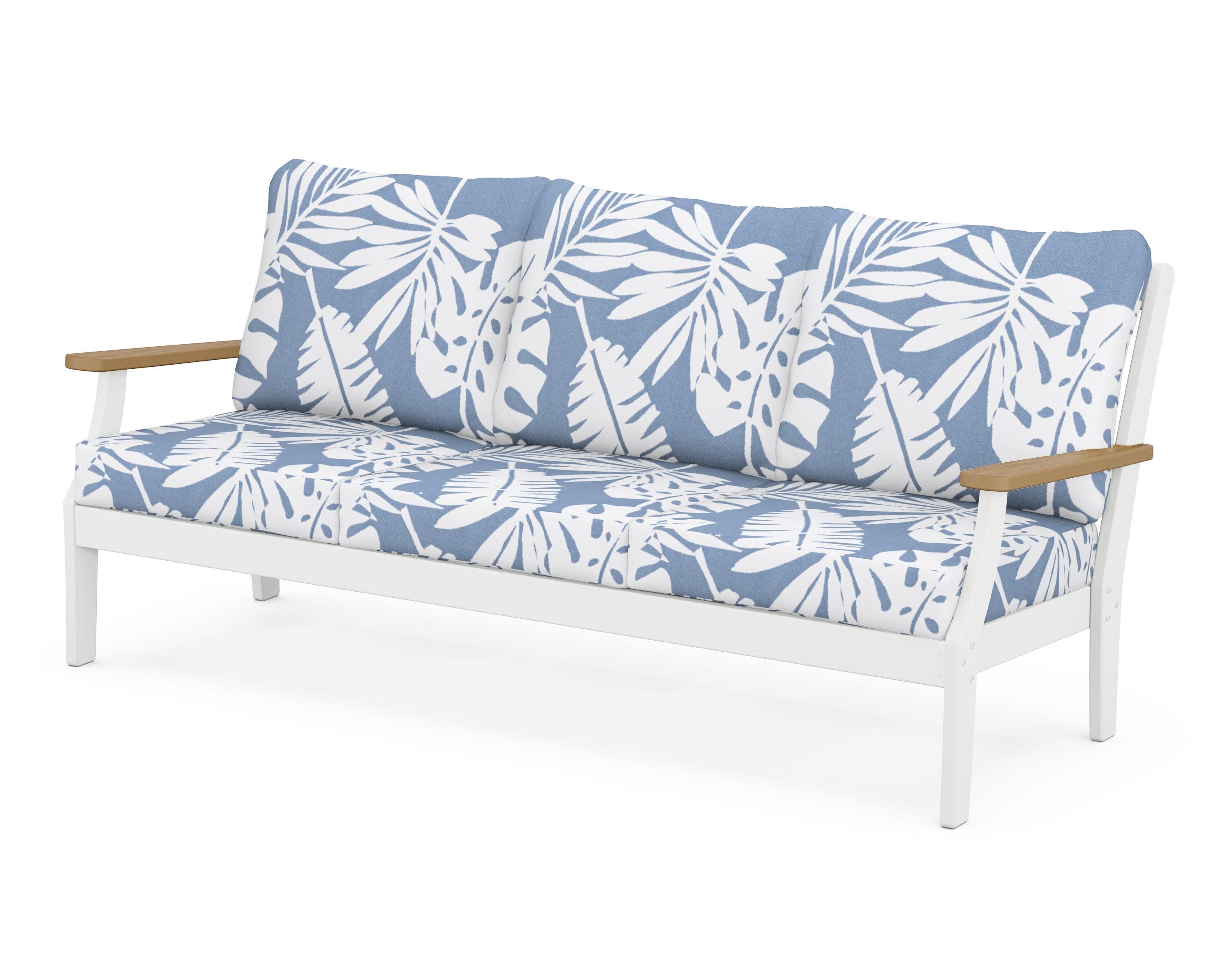 Braxton Deep Seating Sofa in White / Natural / Leaf Sky Blue