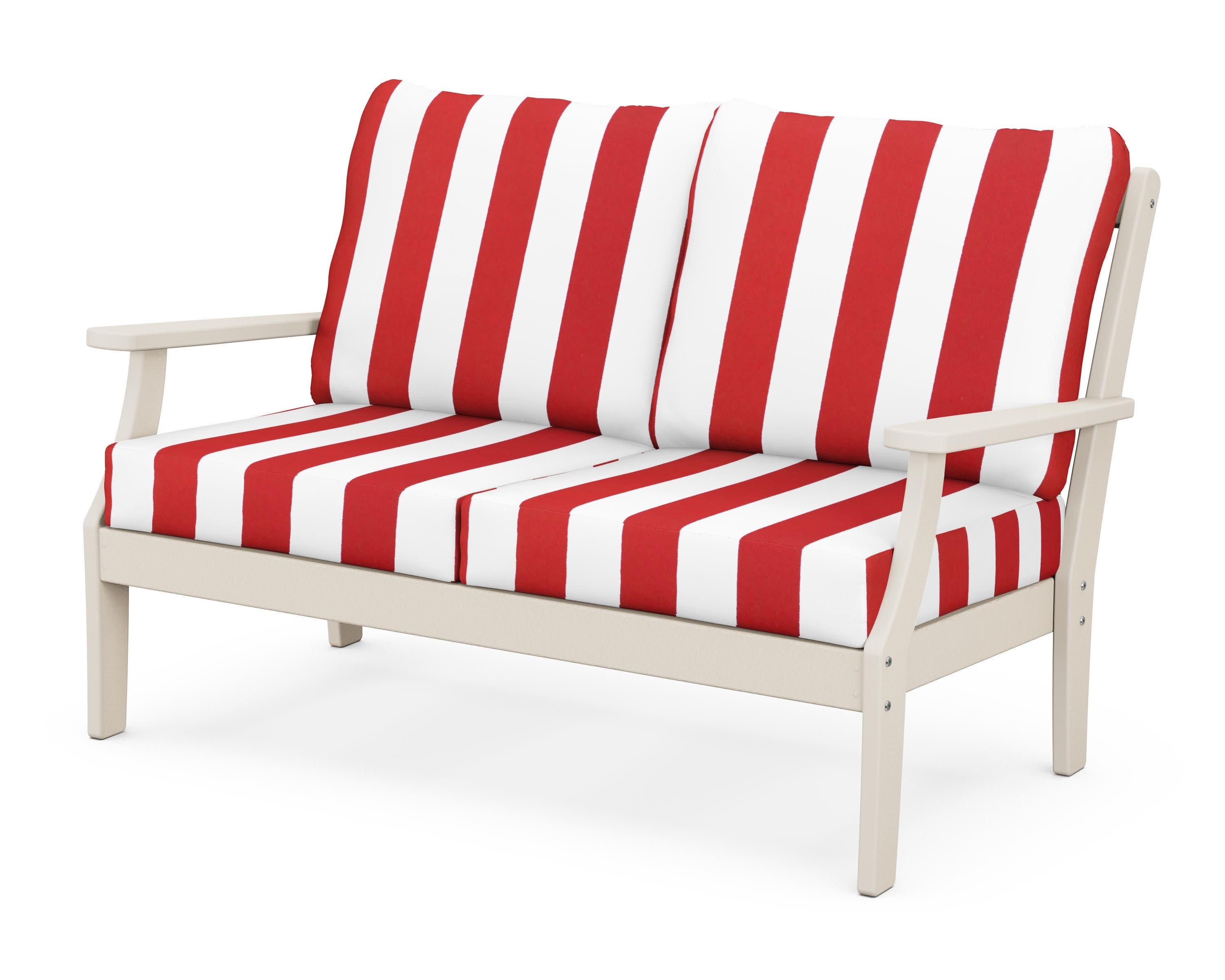 Braxton Deep Seating Loveseat in Sand / Cabana Stripe Crimson