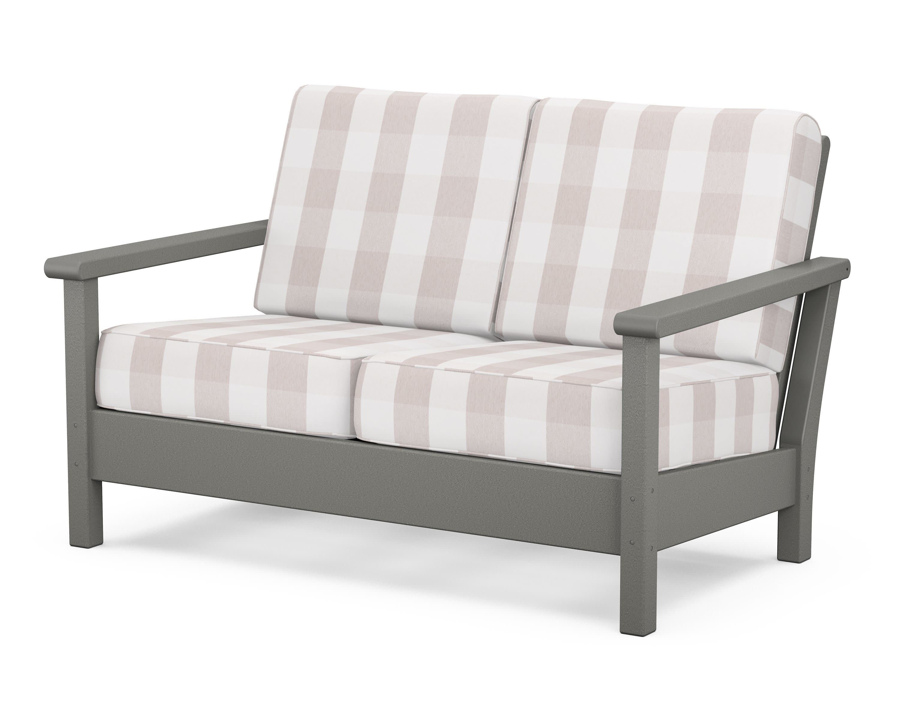 Harbour Deep Seating Loveseat in Slate Grey / Buffalo Plaid Dune Burlap