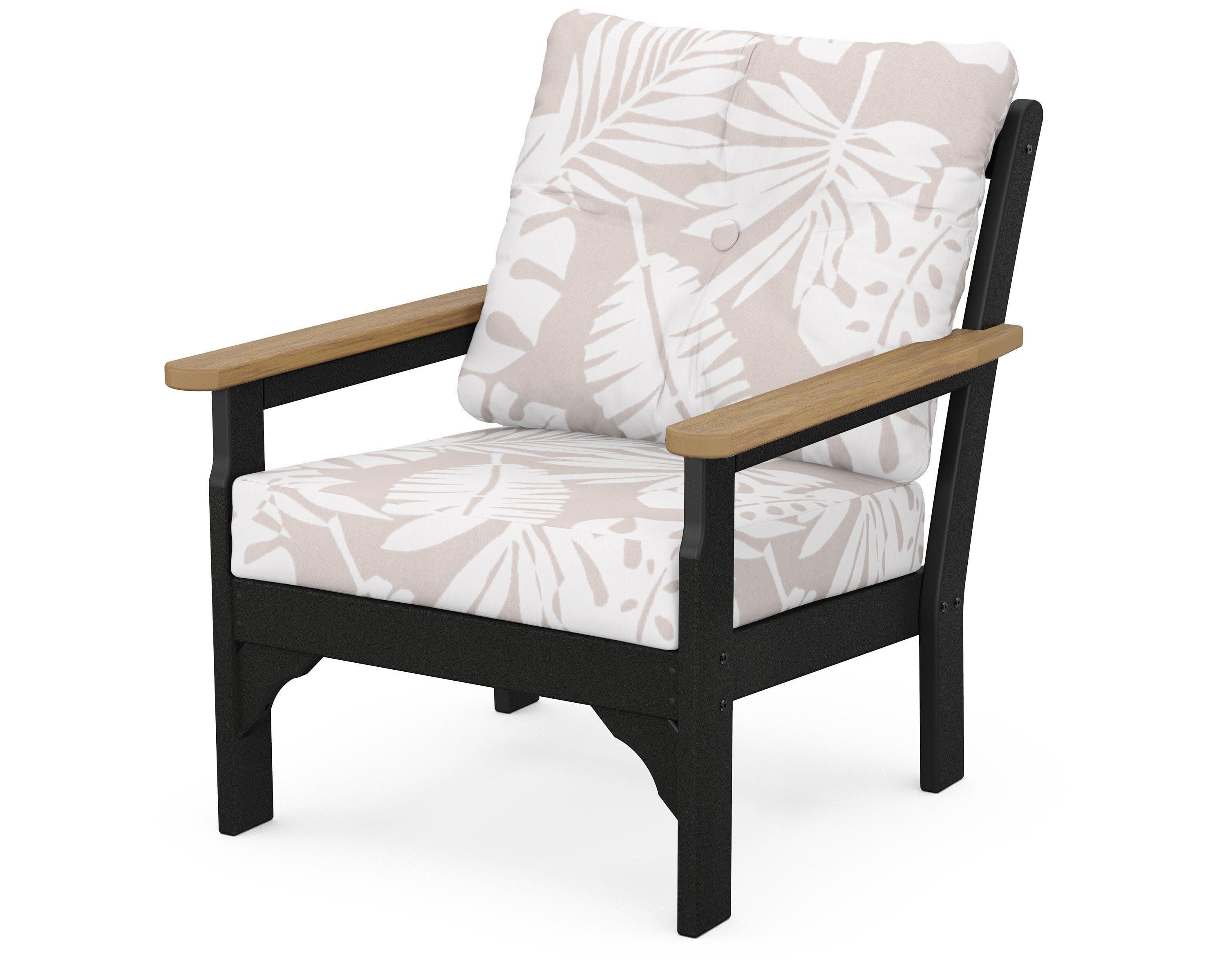 Vineyard Deep Seating Chair in Black / Natural / Leaf Dune Burlap
