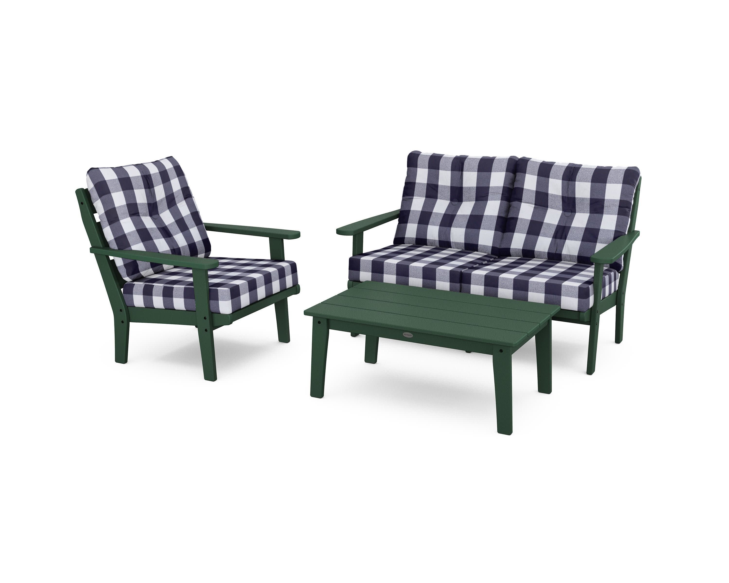 Lakeside 3-Piece Deep Seating Set in Green / Buffalo Plaid Navy
