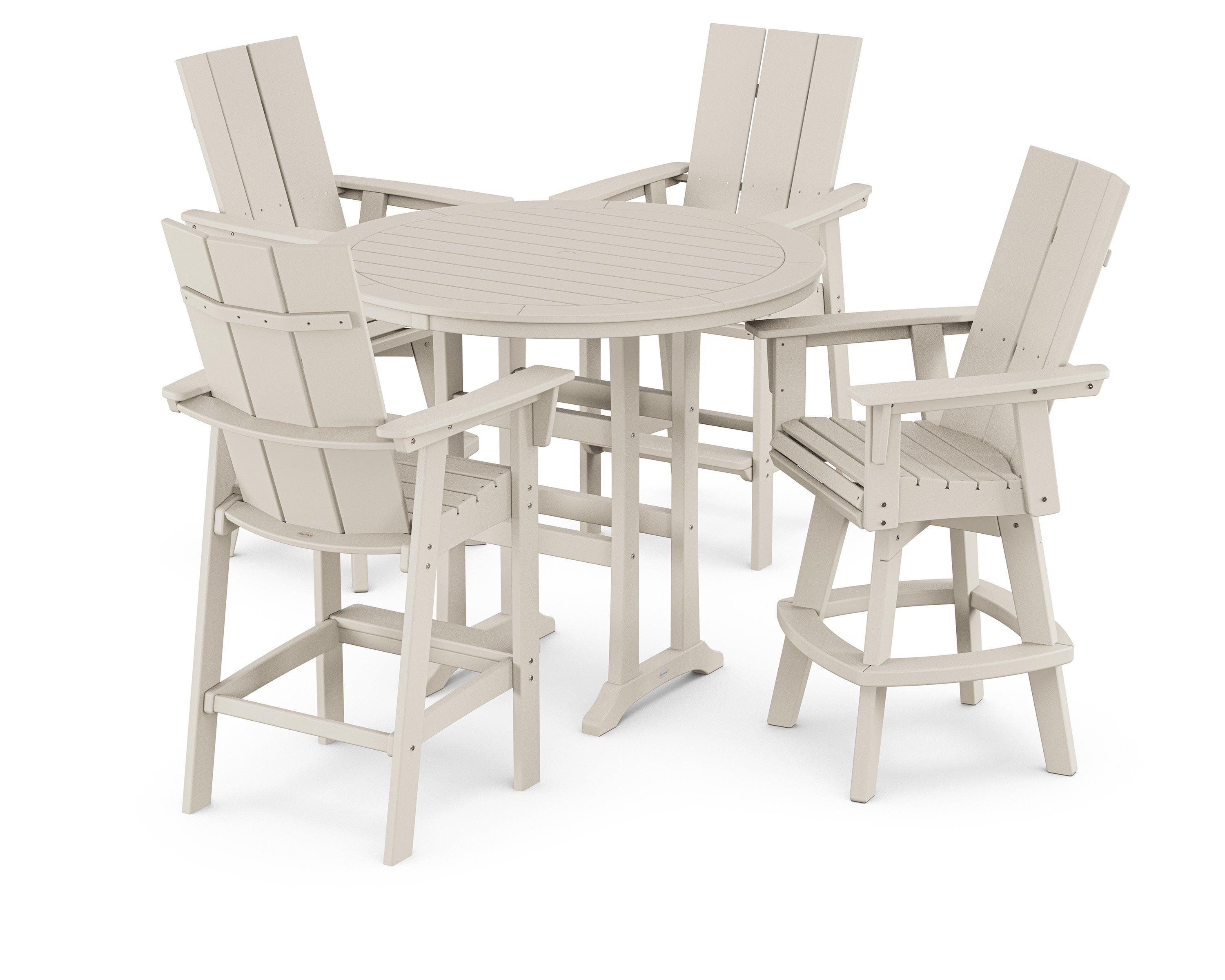 Modern Adirondack 5-Piece Nautical Trestle Round Bar Set with Swivels in Sand