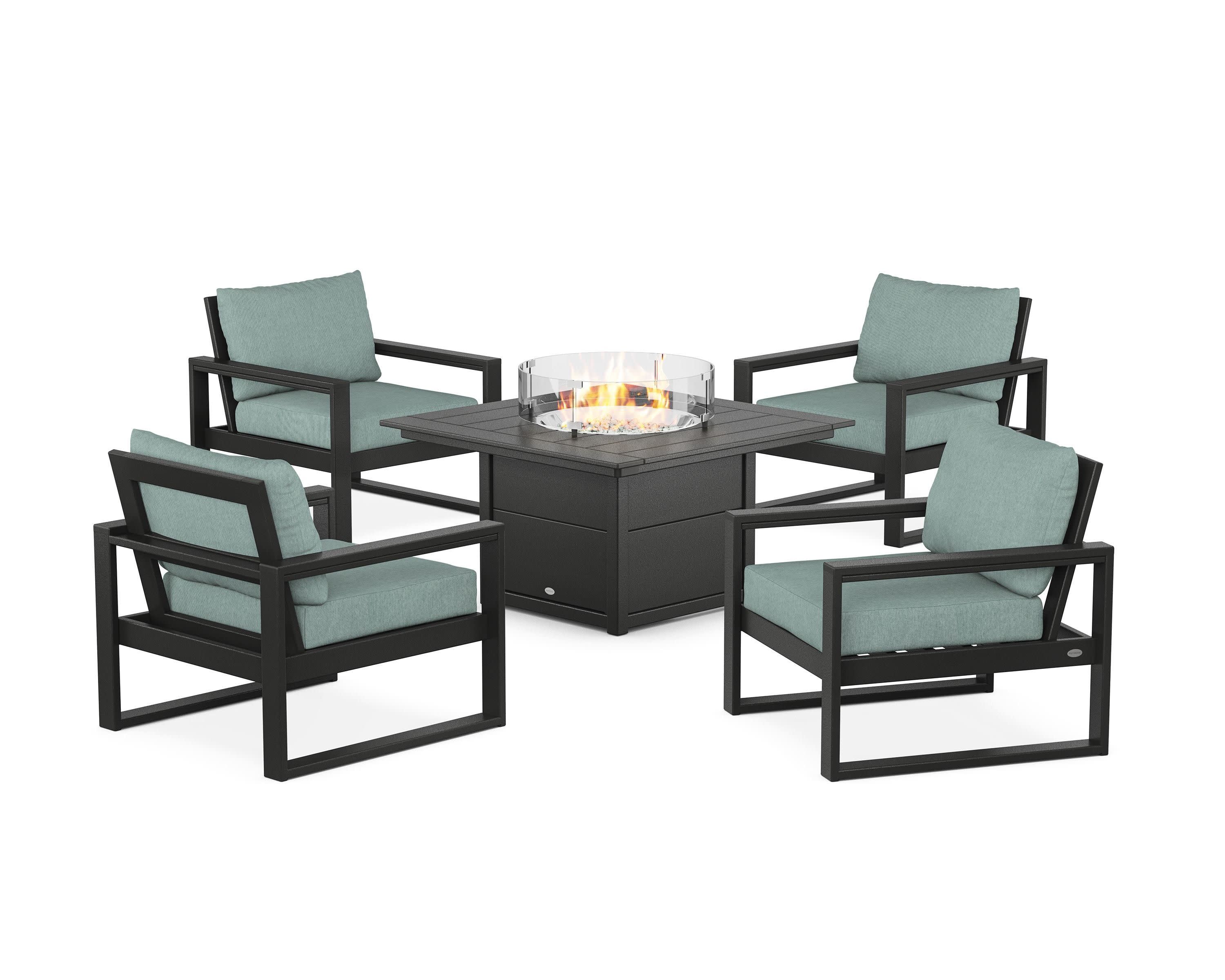 EDGE Sectional 5-Piece Deep Seating Set with Fire Pit Table in Black / Glacier Spa