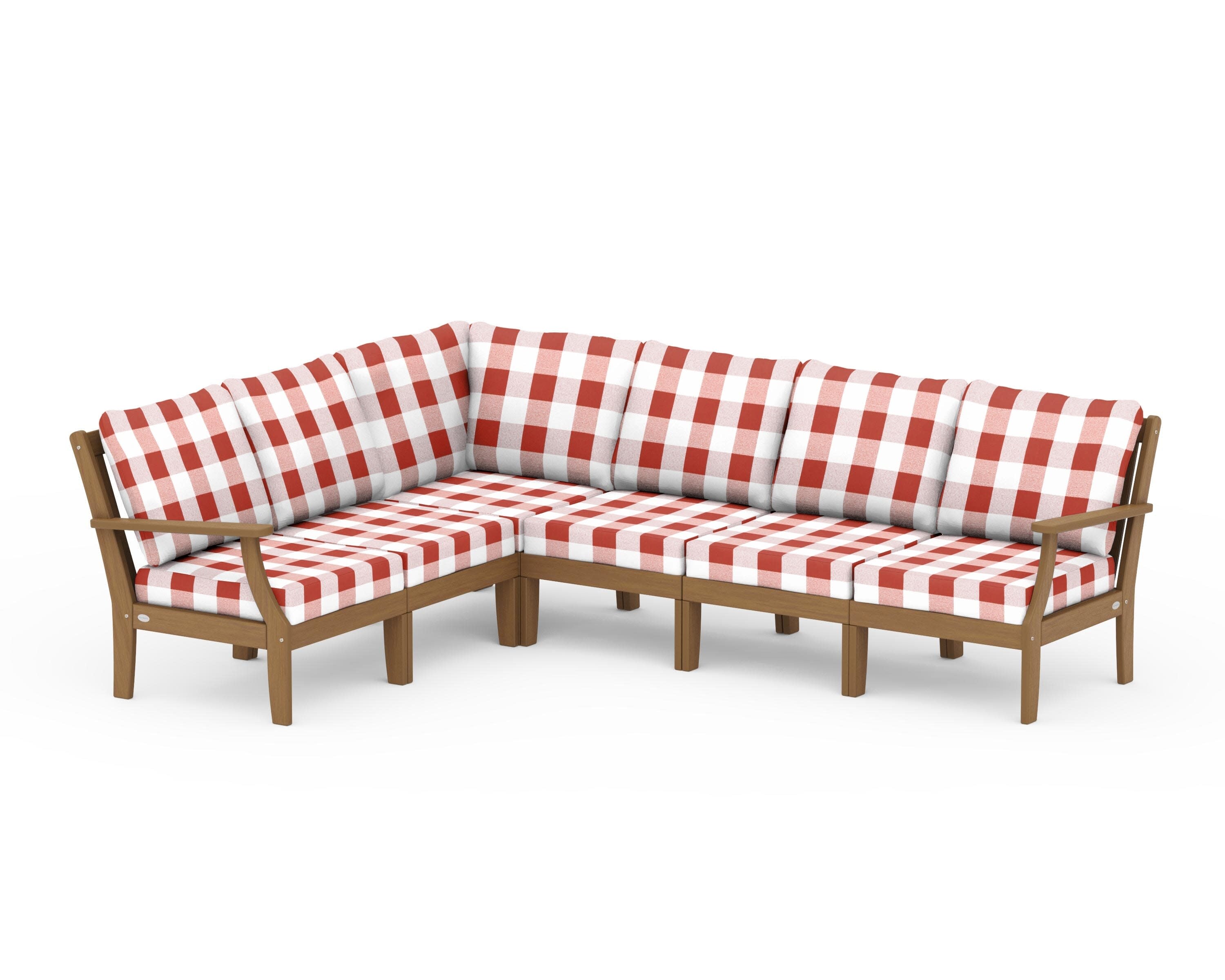 Braxton Modular 6-Piece Deep Seating Set in Natural / Buffalo Plaid Crimson