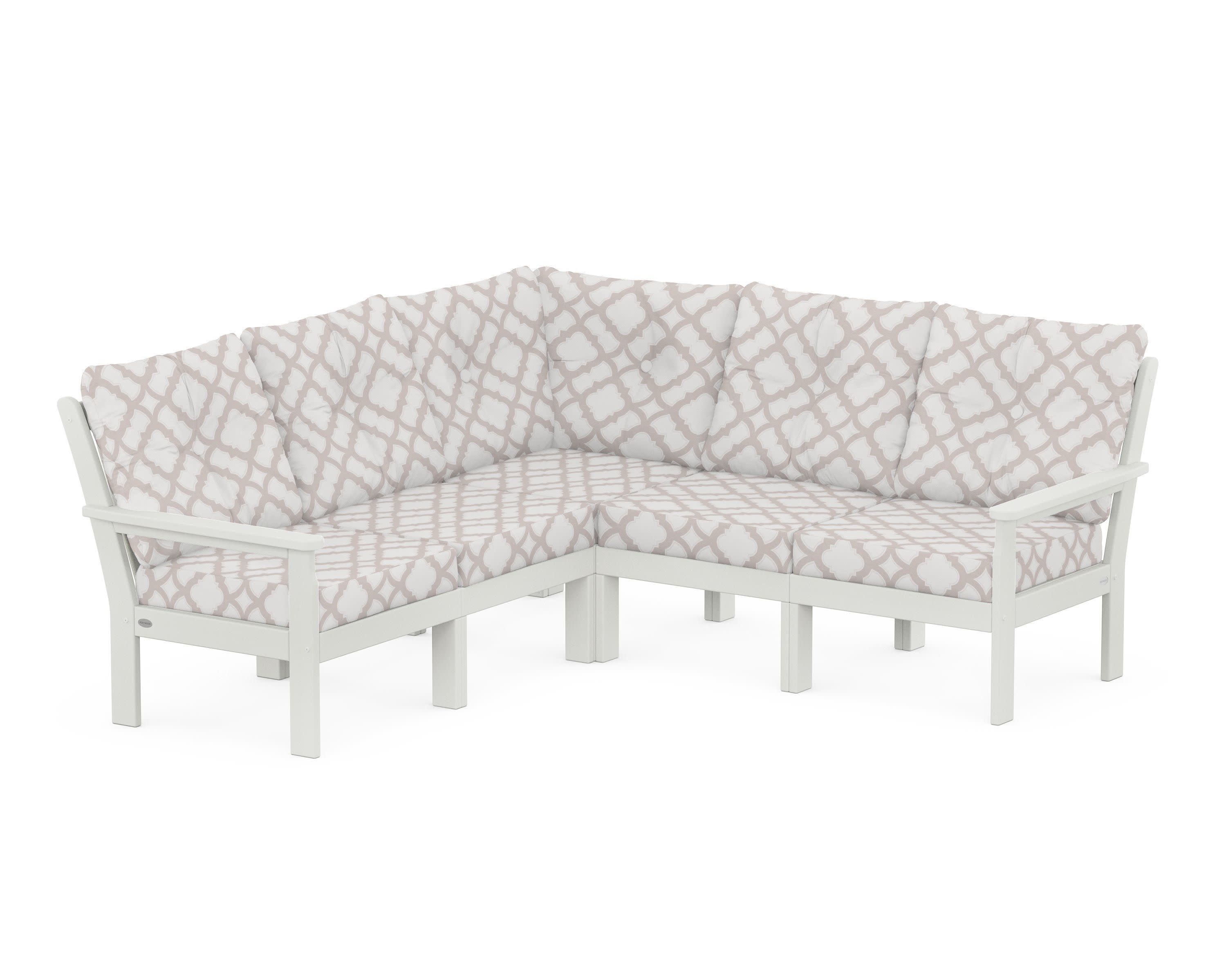 Vineyard 5-Piece Sectional in Vintage White / Trellis Dune Burlap