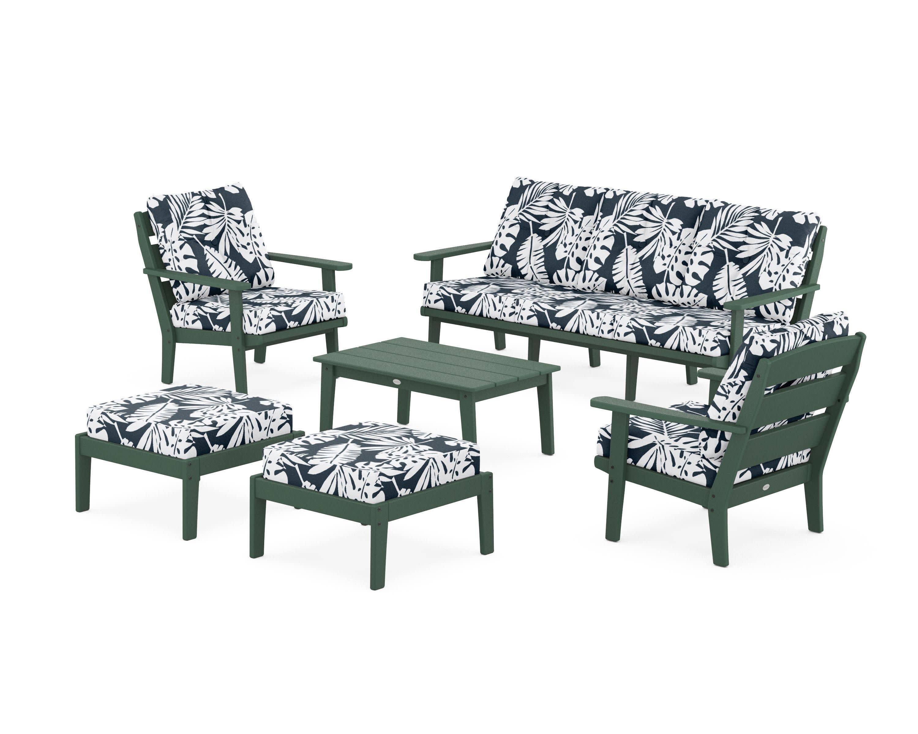 Lakeside 6-Piece Lounge Sofa Set in Green / Leaf Marine Indigo