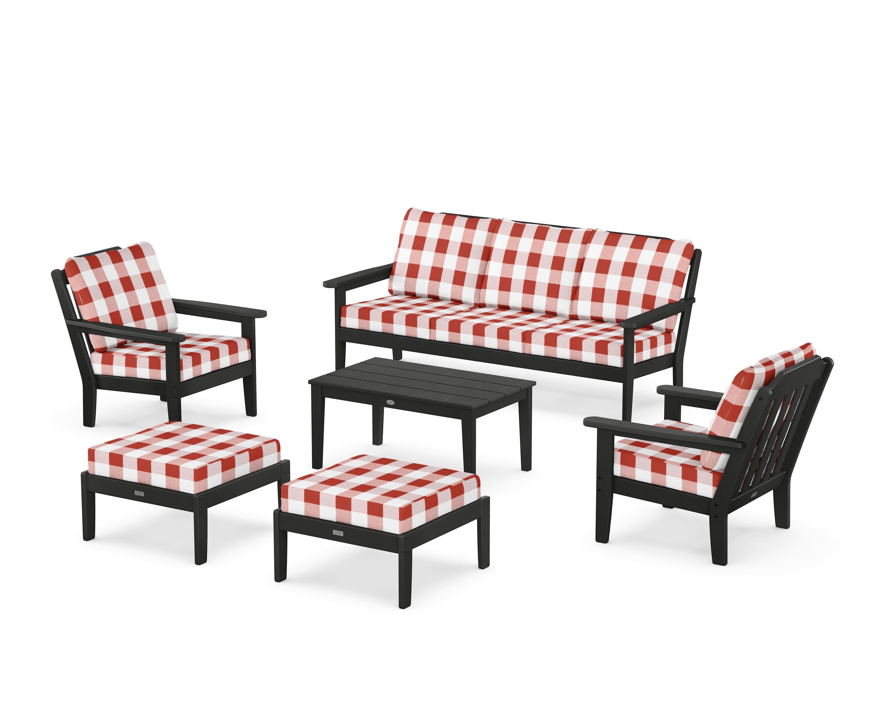 Cottage 6-Piece Lounge Sofa Set in Black / Buffalo Plaid Crimson