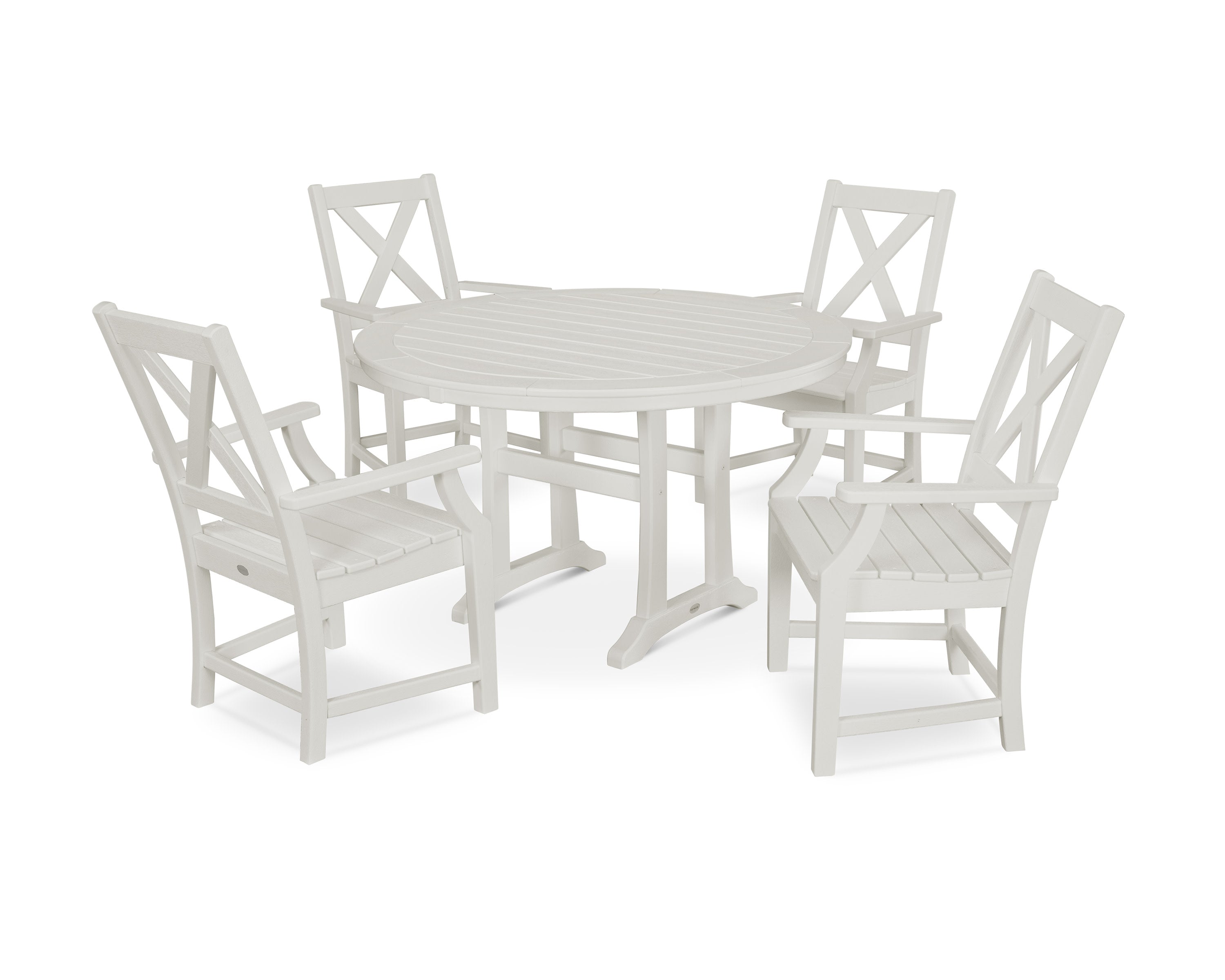 Braxton 5-Piece Nautical Trestle Arm Chair Dining Set in Vintage White