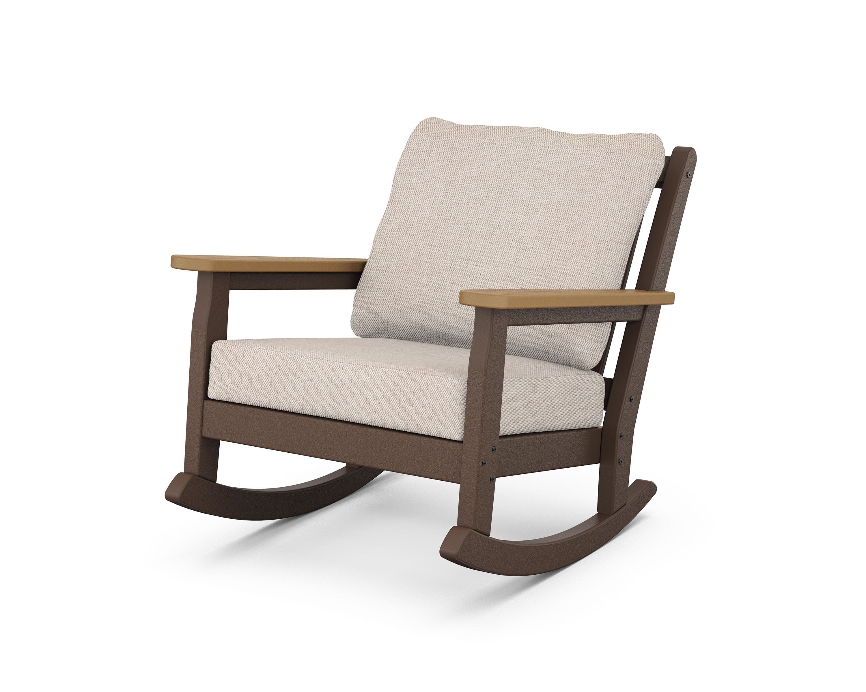 Chippendale Deep Seating Rocking Chair in Mahogany / Natural / Blend Linen