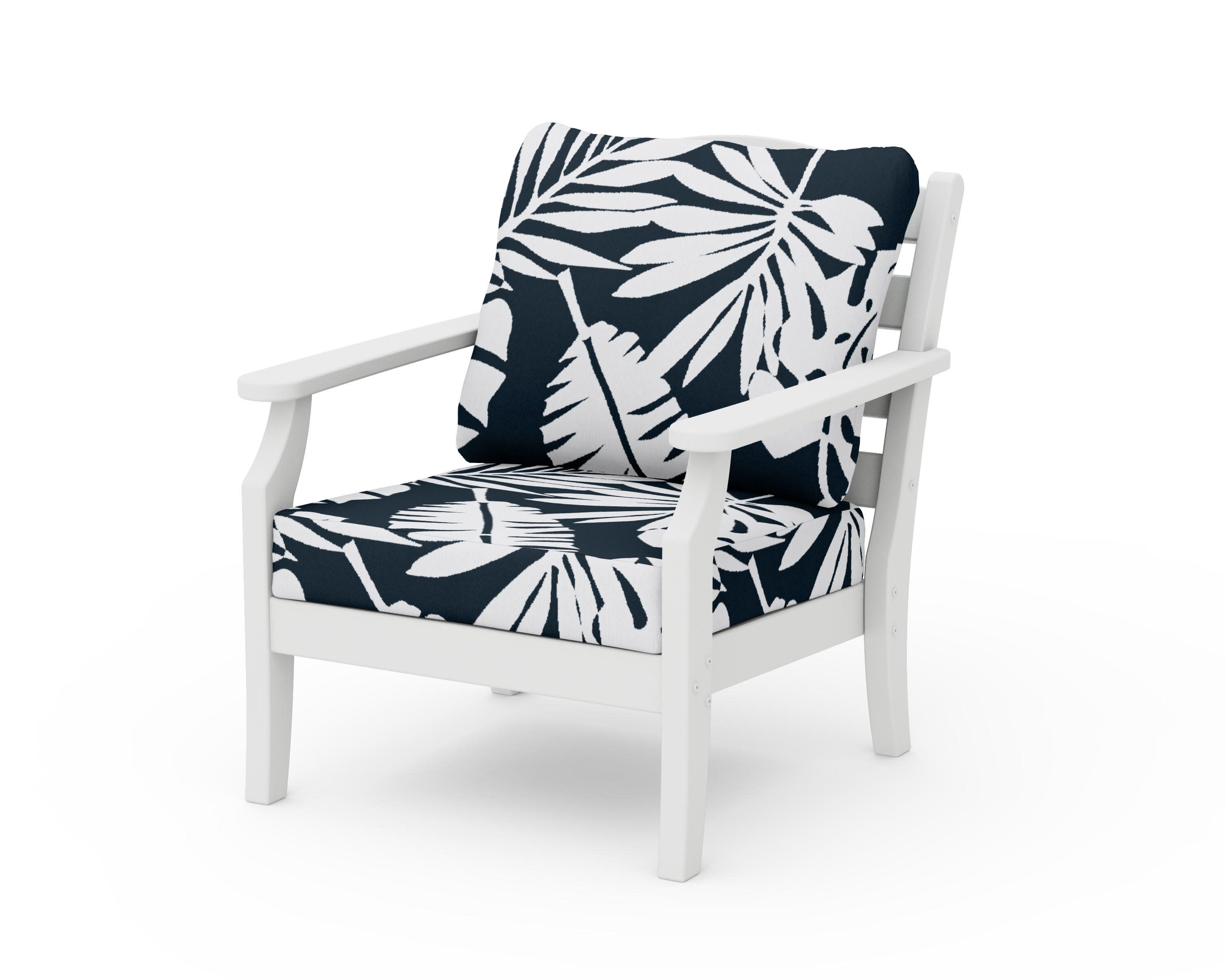 Savannah Deep Seating Chair in White / Leaf Marine Indigo