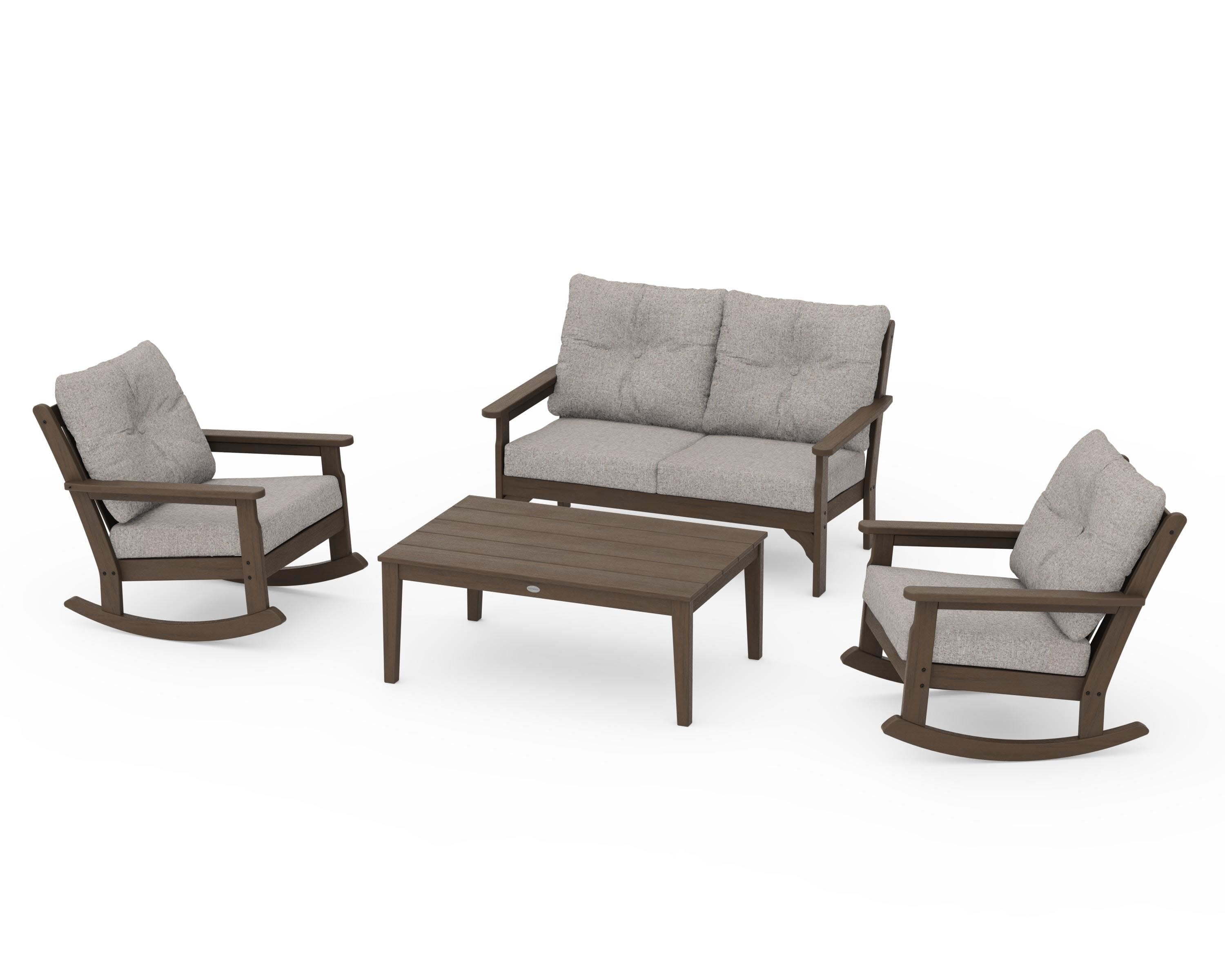 Vineyard 4-Piece Deep Seating Rocking Chair Set in Kona / Weathered Tweed
