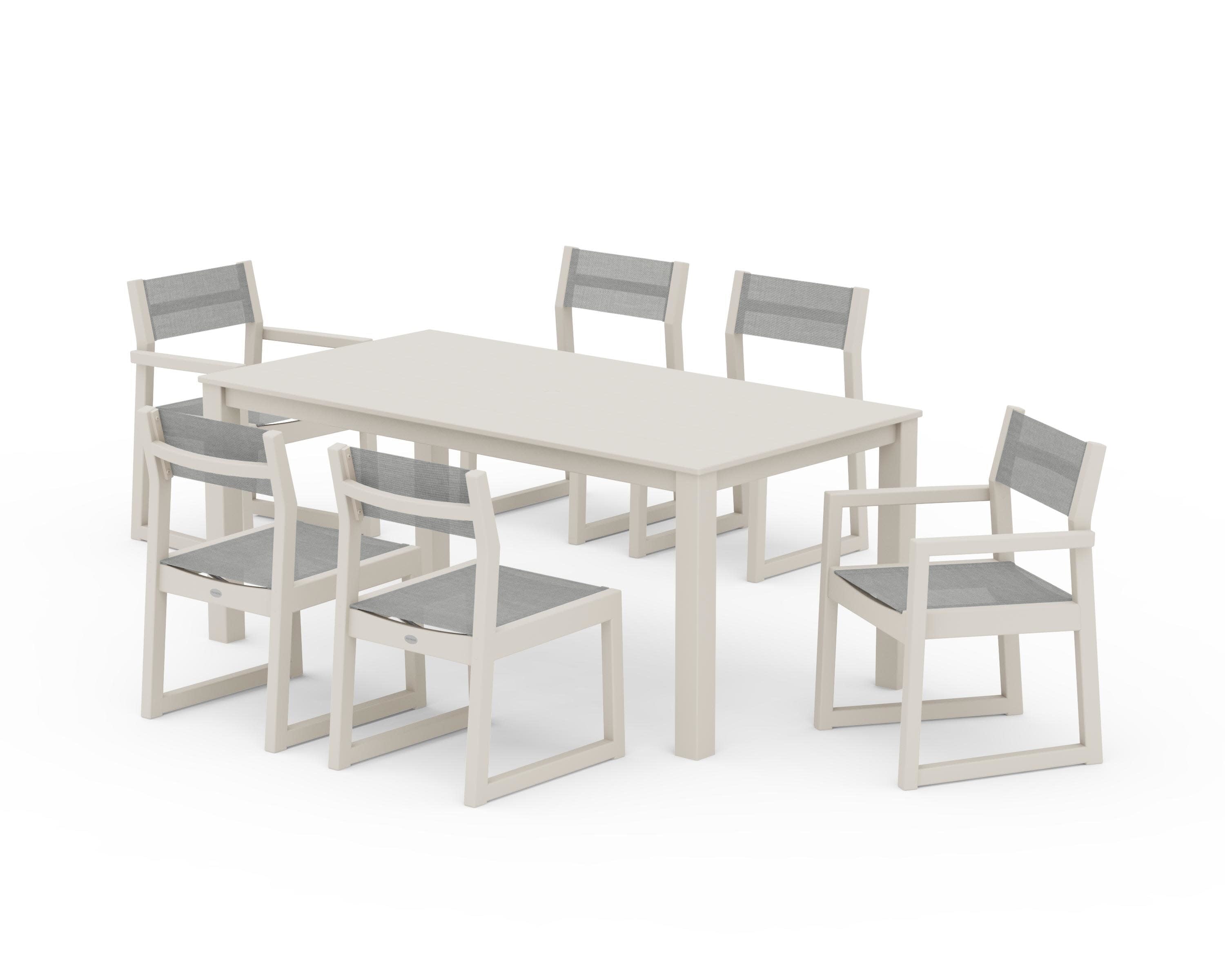 EDGE Sling 7-Piece Parsons Dining Set in Sand / Metallic Sling