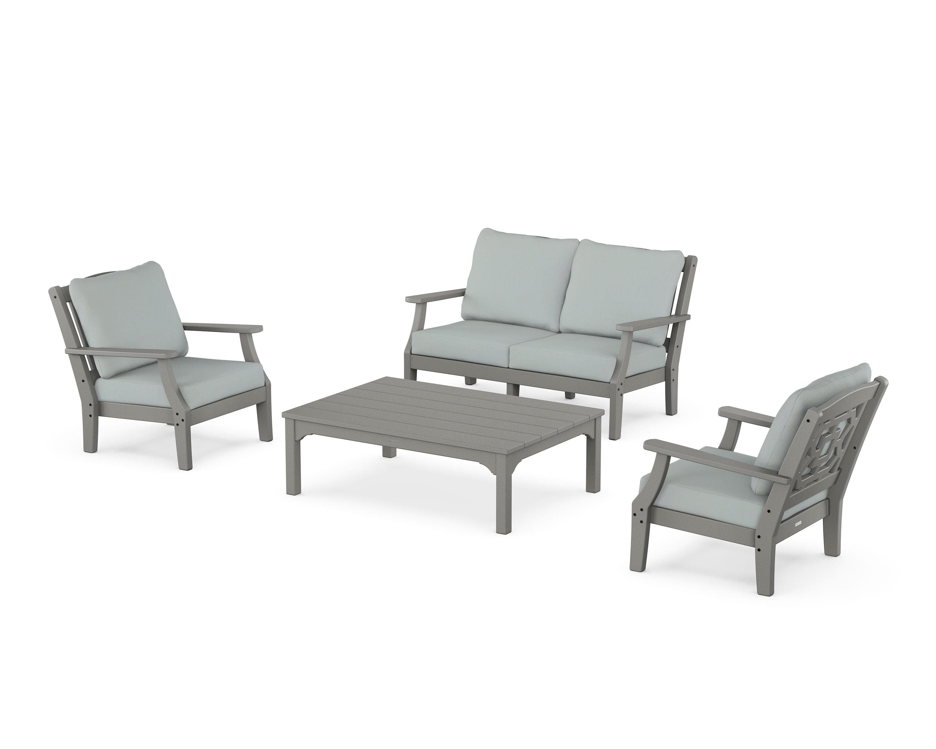 Chinoiserie 4-Piece Deep Seating Set with Loveseat in Slate Grey / Spa