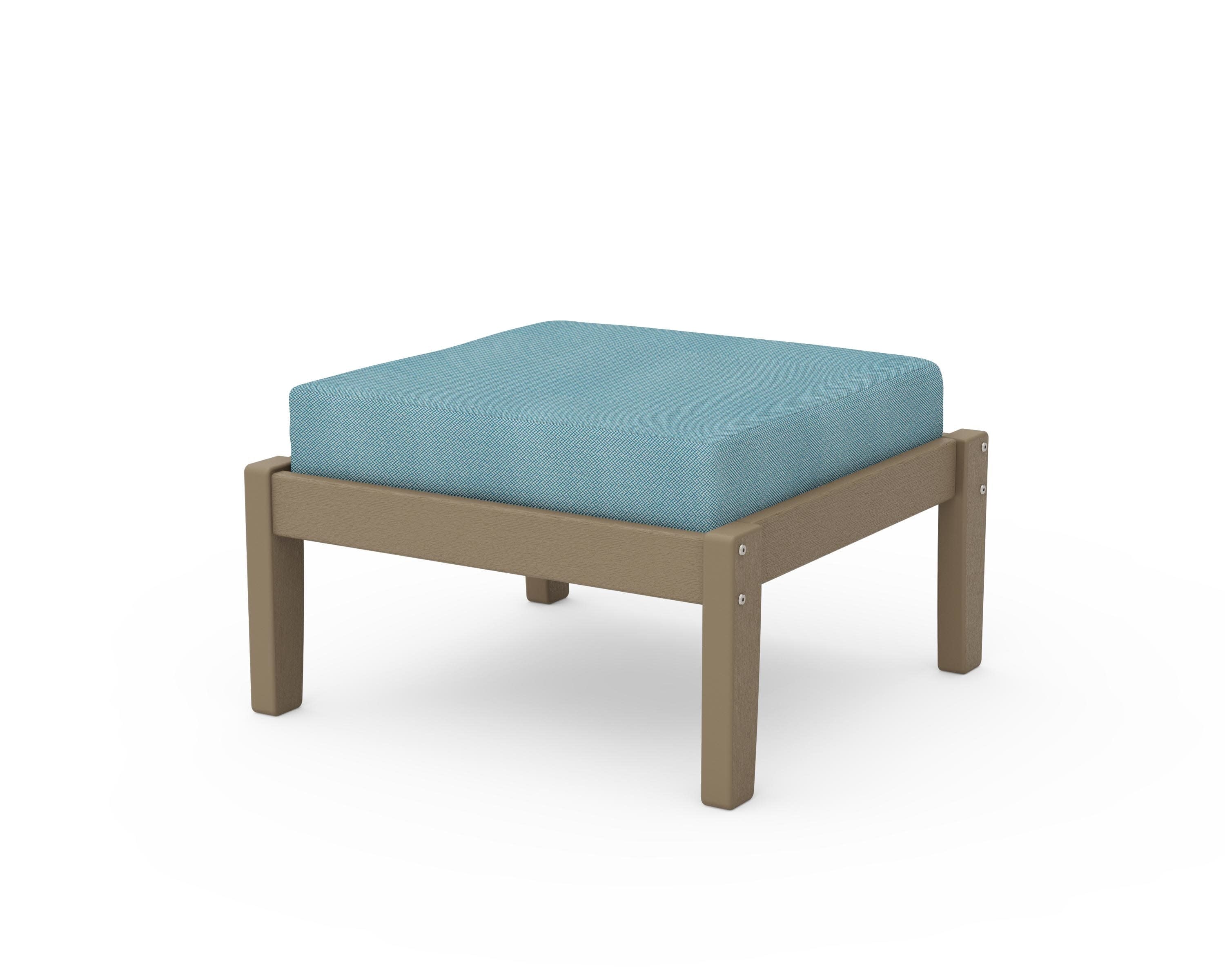 Deep Seating Ottoman in Vintage Sahara / Lattice Sky Blue