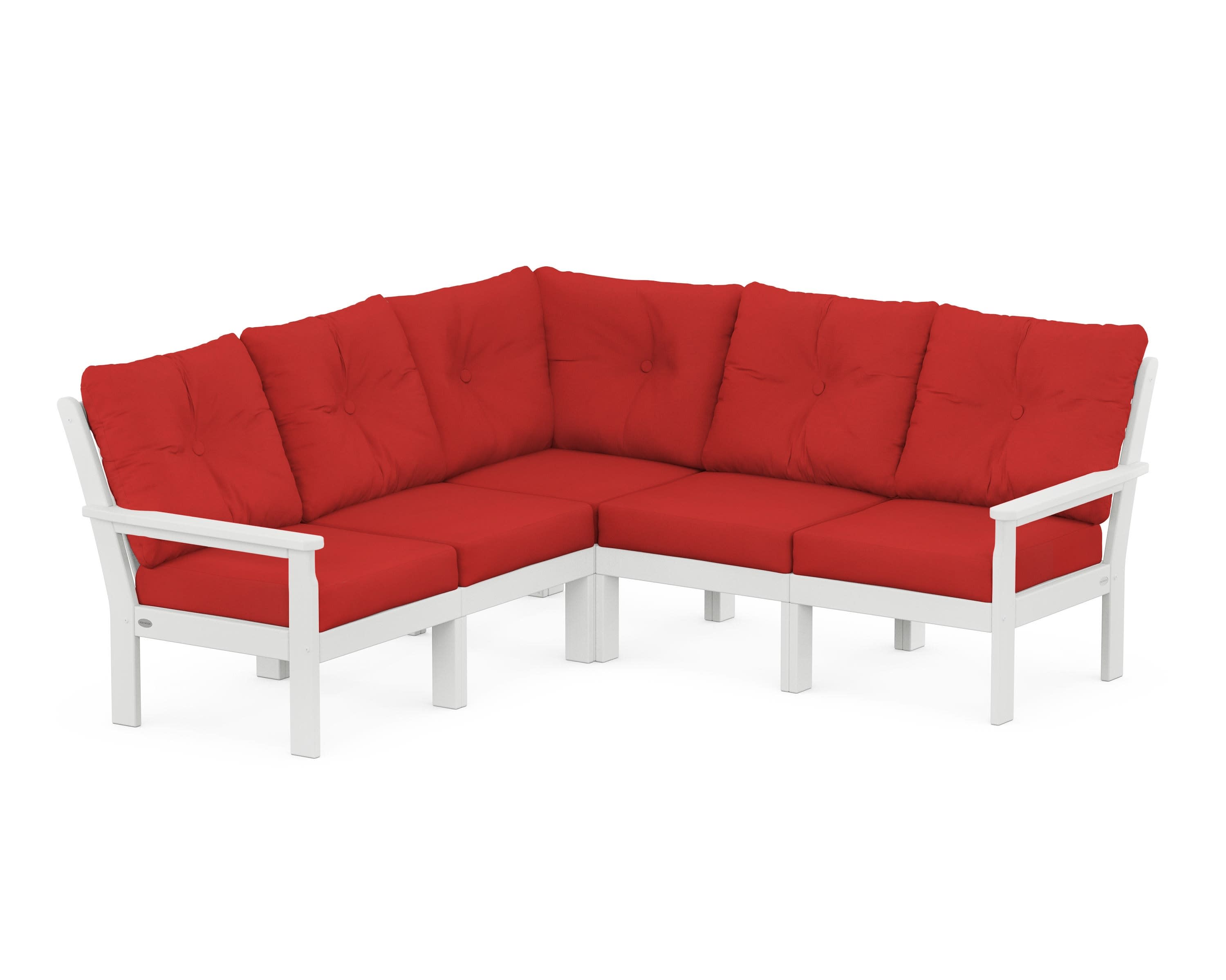 Vineyard 5-Piece Sectional in White / Crimson Linen