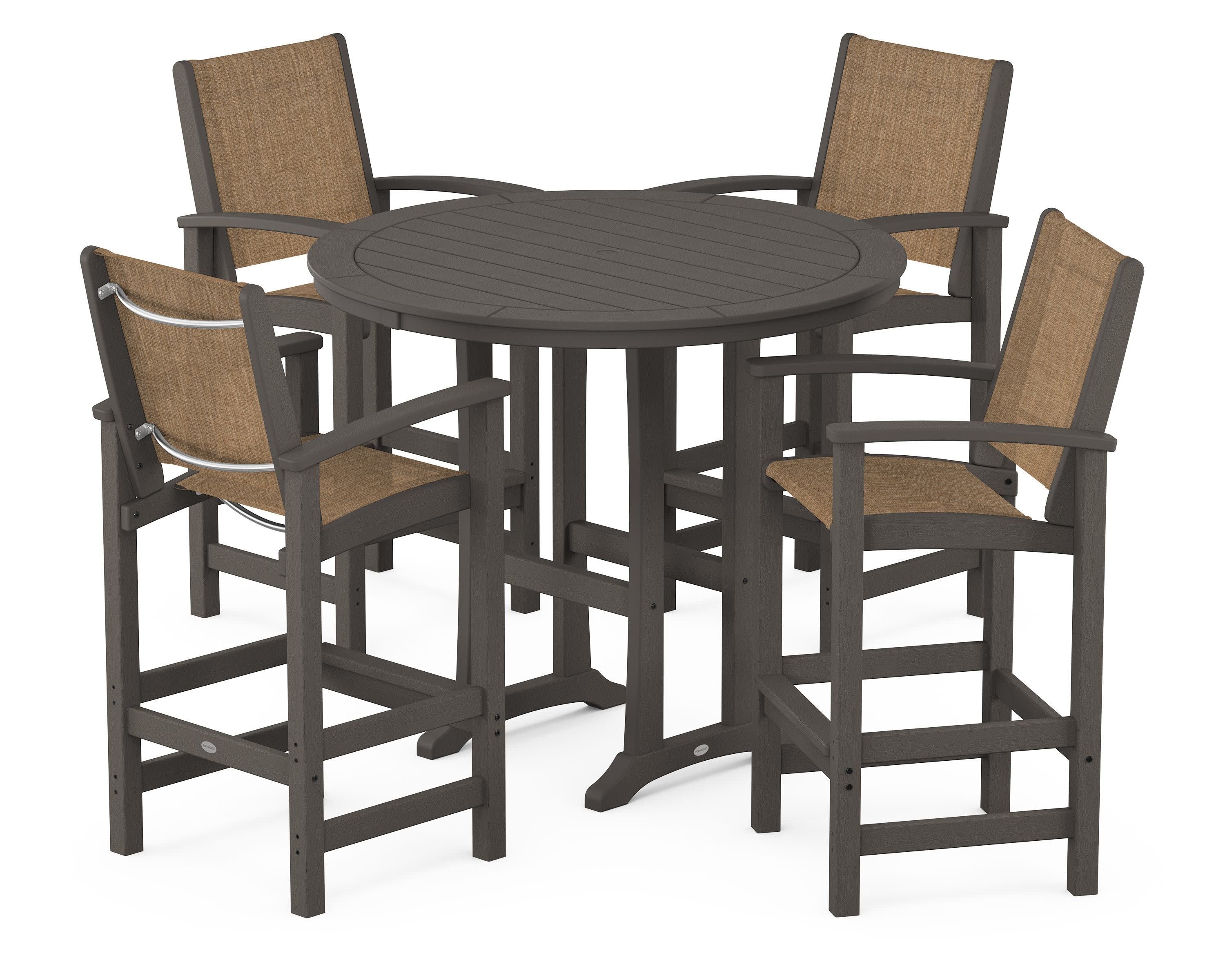 Coastal 5-Piece Nautical Trestle Bar Set in Vintage Coffee / Burlap Sling