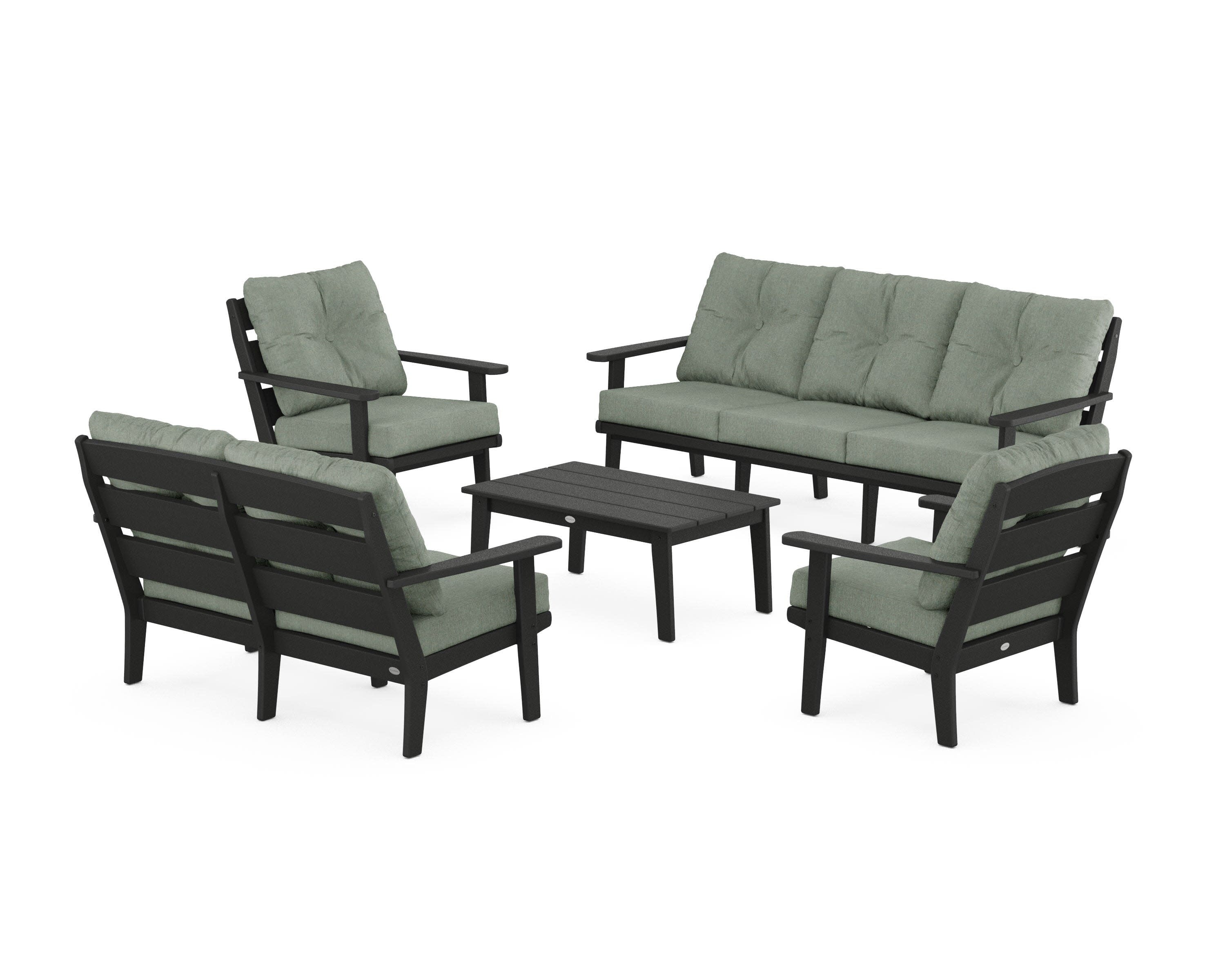 Lakeside 5-Piece Lounge Sofa Set in Black / Cast Sage