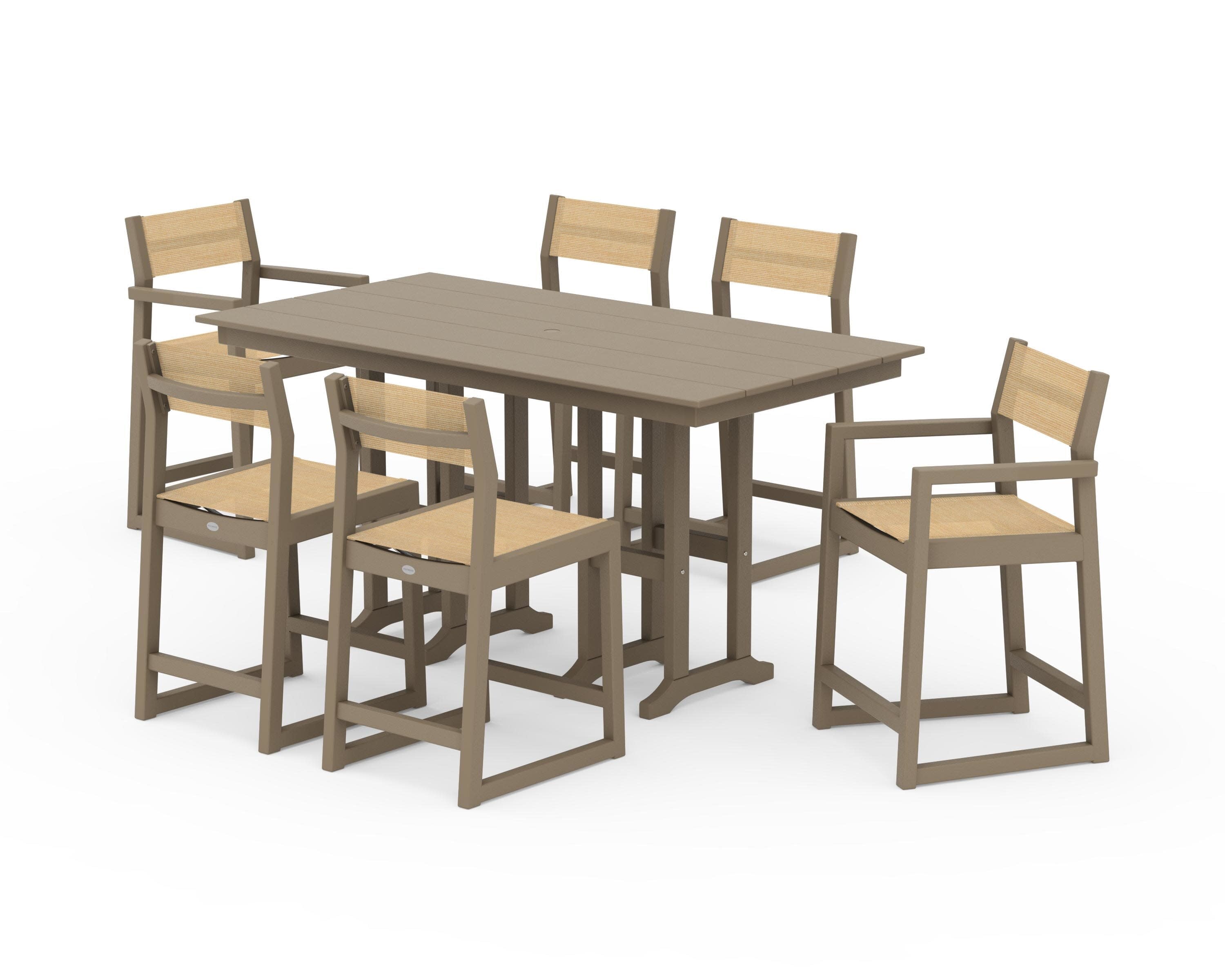 EDGE Sling 7-Piece Farmhouse Counter Set in Vintage Sahara / Dupioni Apricot Sling