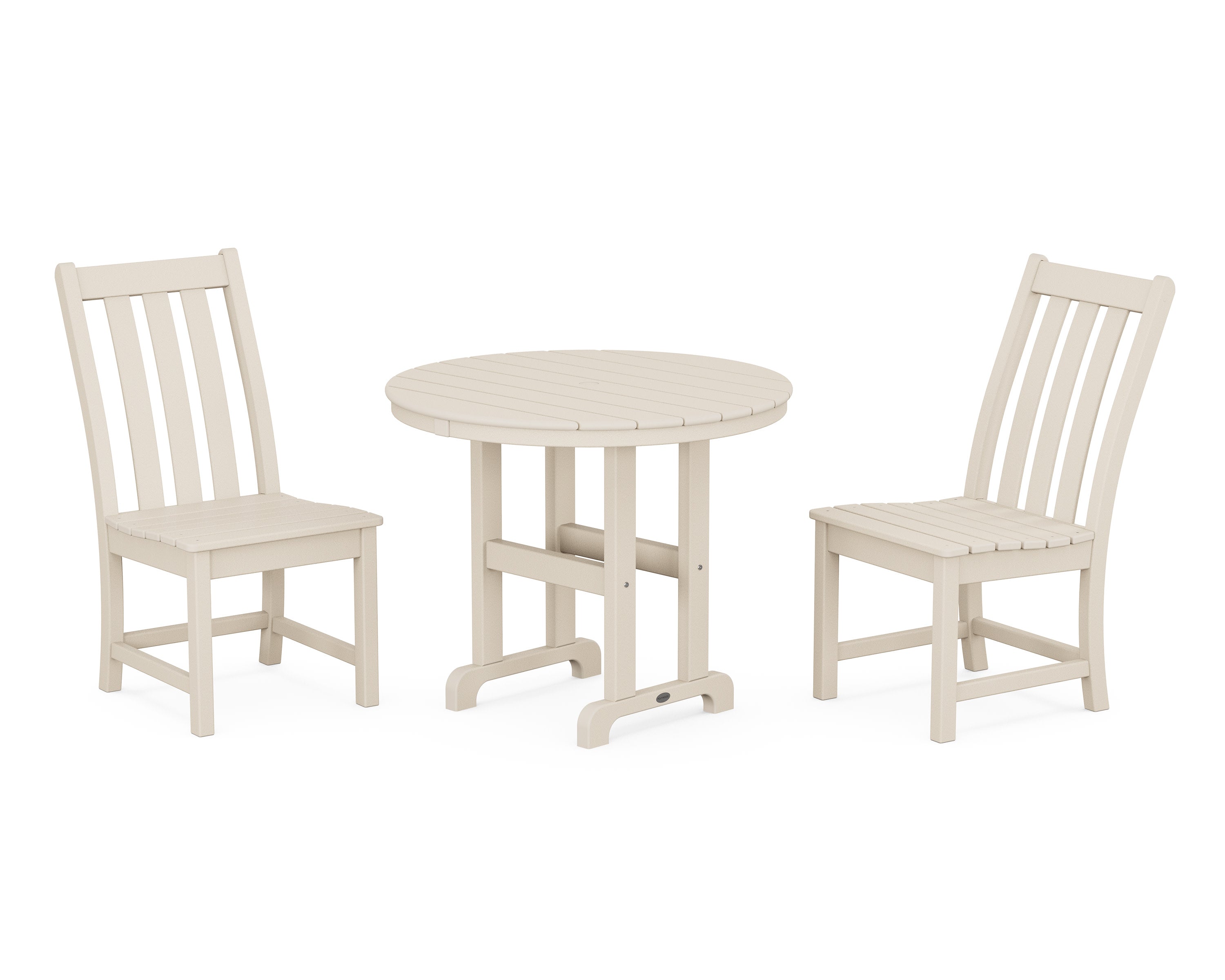 Vineyard Side Chair 3-Piece Round Dining Set in Sand