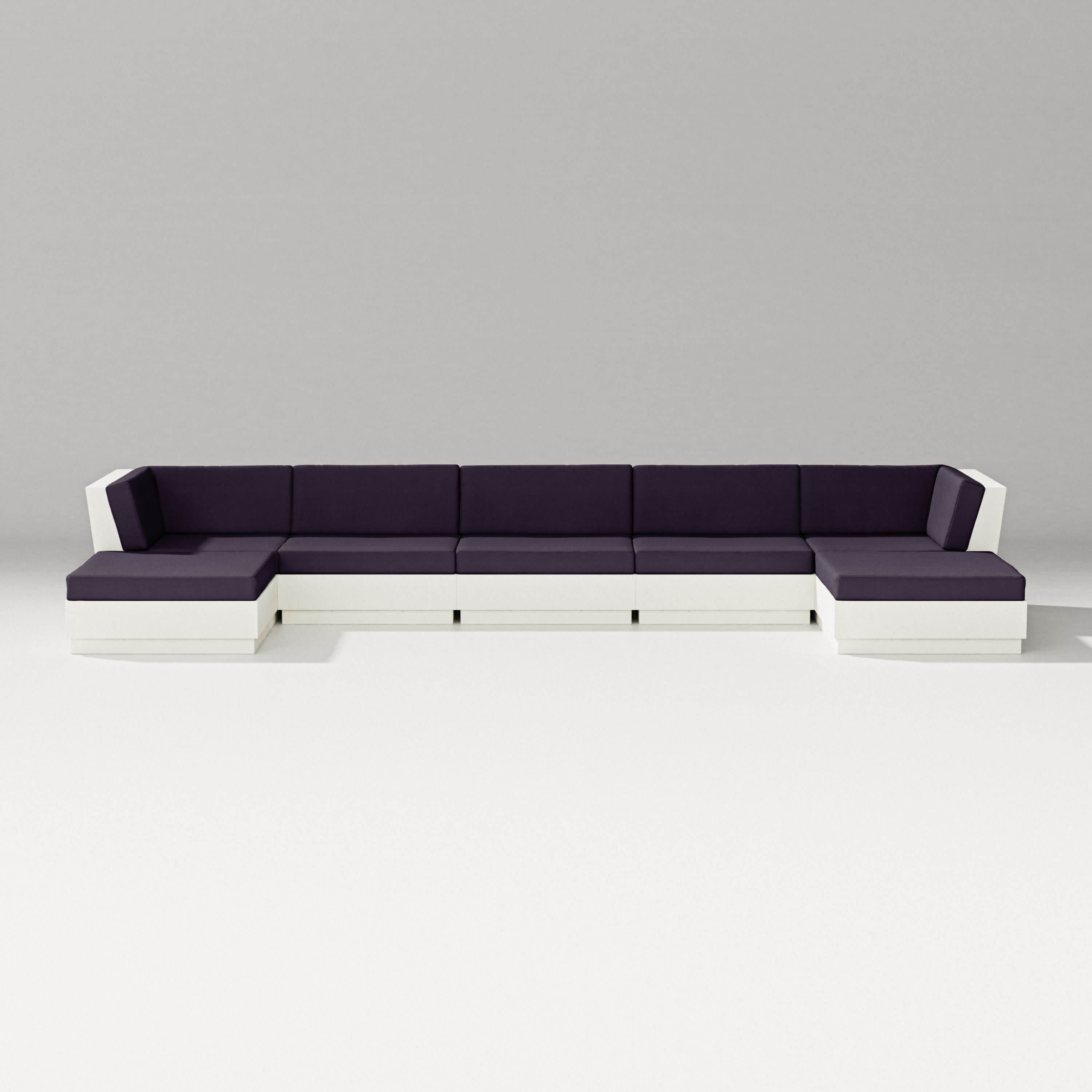 Elevate 7-Piece Double Chaise Sectional in Vintage White / Navy Linen