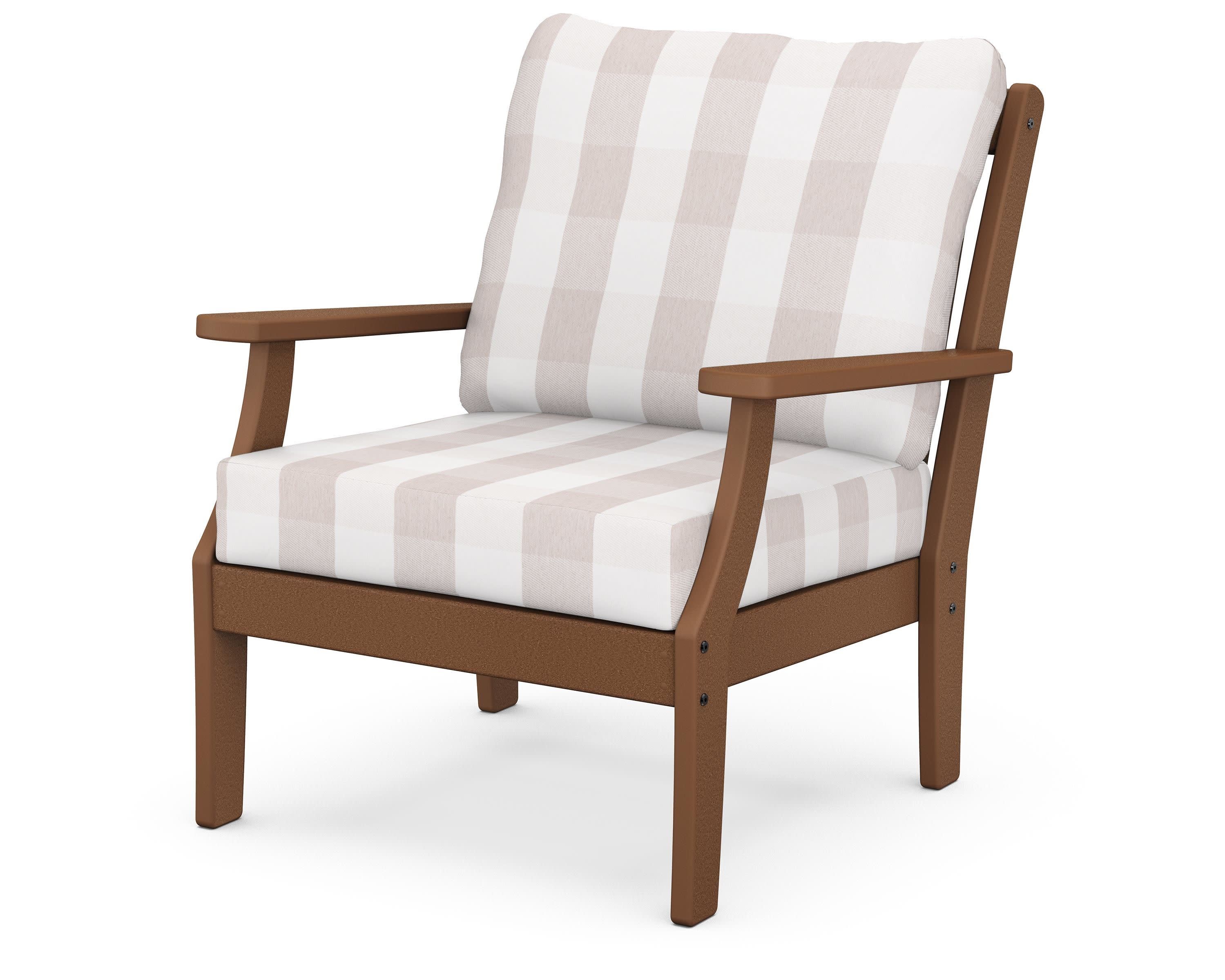 Braxton Deep Seating Chair in Teak / Buffalo Plaid Dune Burlap