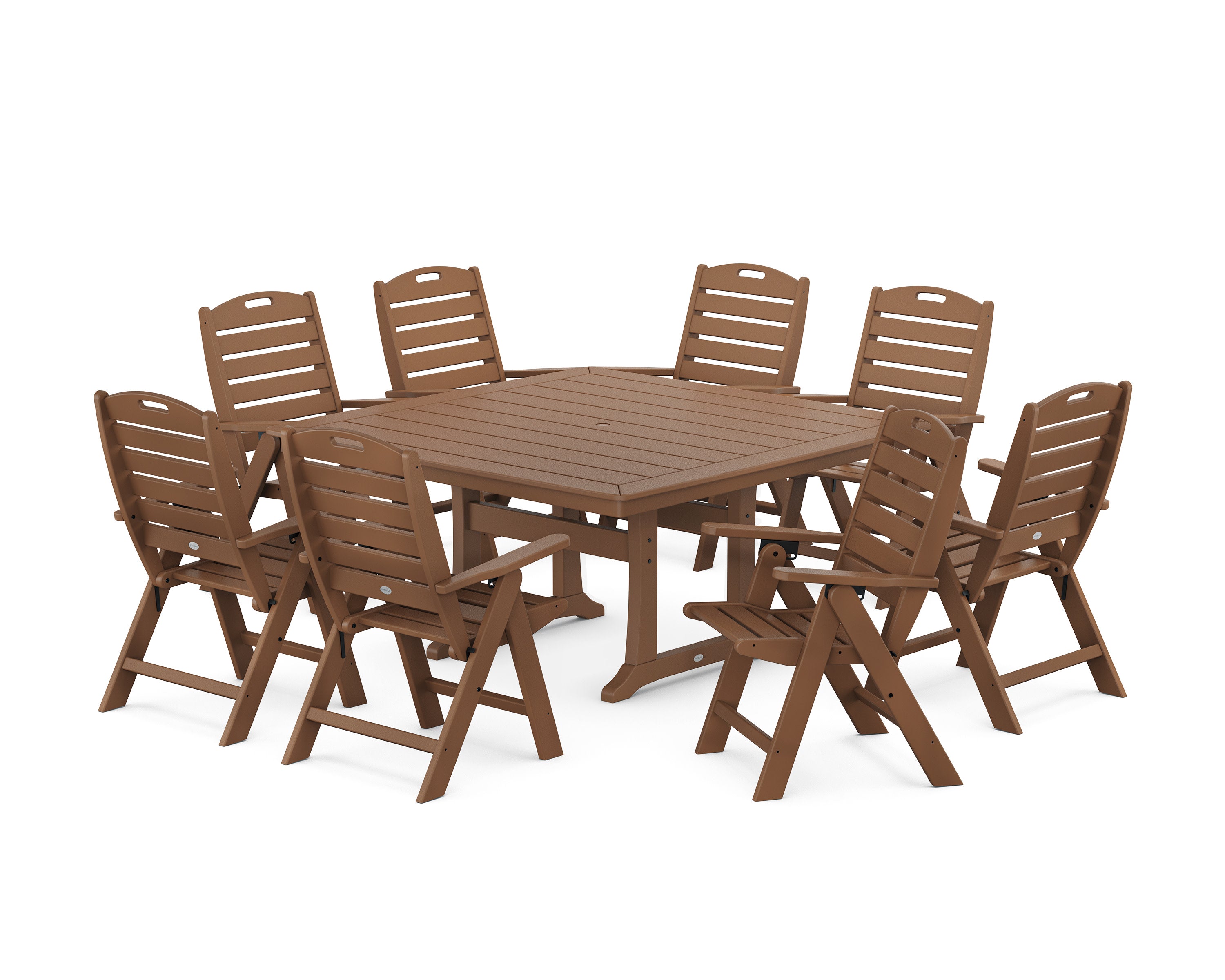 Nautical Highback 9-Piece Square Dining Set with Trestle Legs in Teak