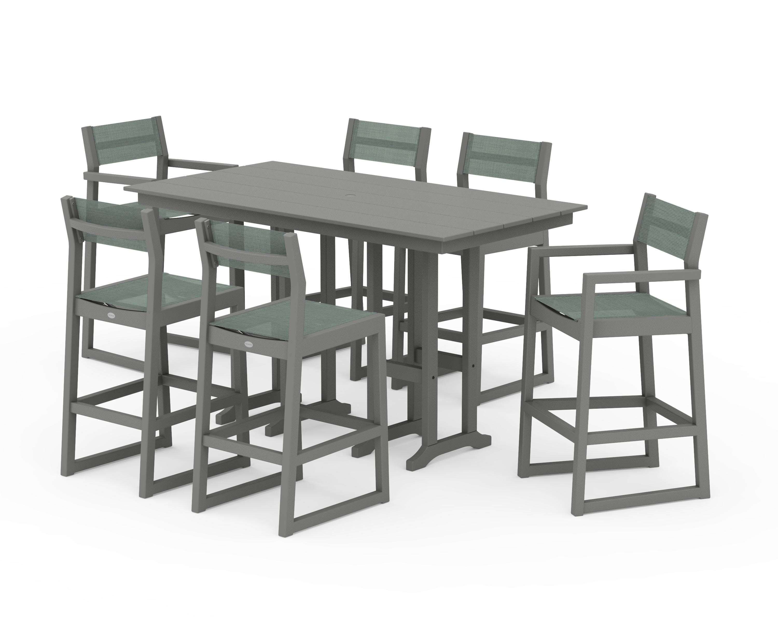 EDGE Sling 7-Piece Farmhouse Bar Set in Slate Grey / Dupioni Sea Mist Sling