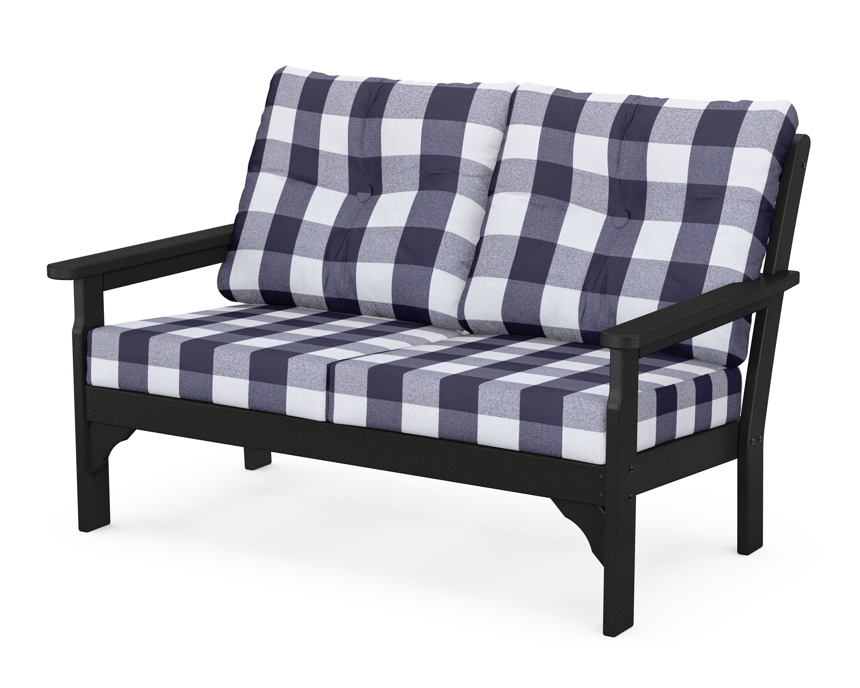 Vineyard Deep Seating Loveseat in Black / Buffalo Plaid Navy