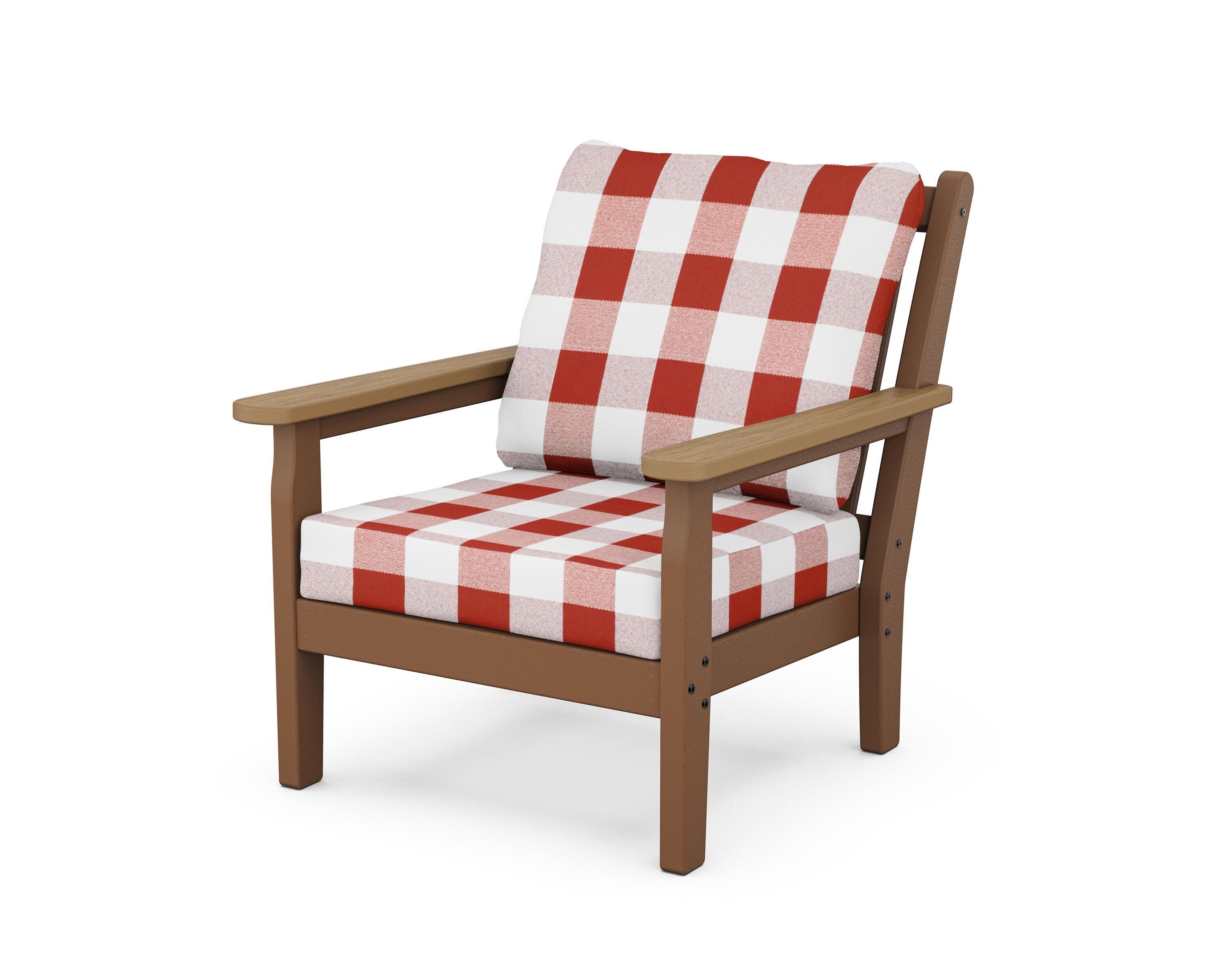 Chippendale Deep Seating Chair in Teak / Natural / Buffalo Plaid Crimson
