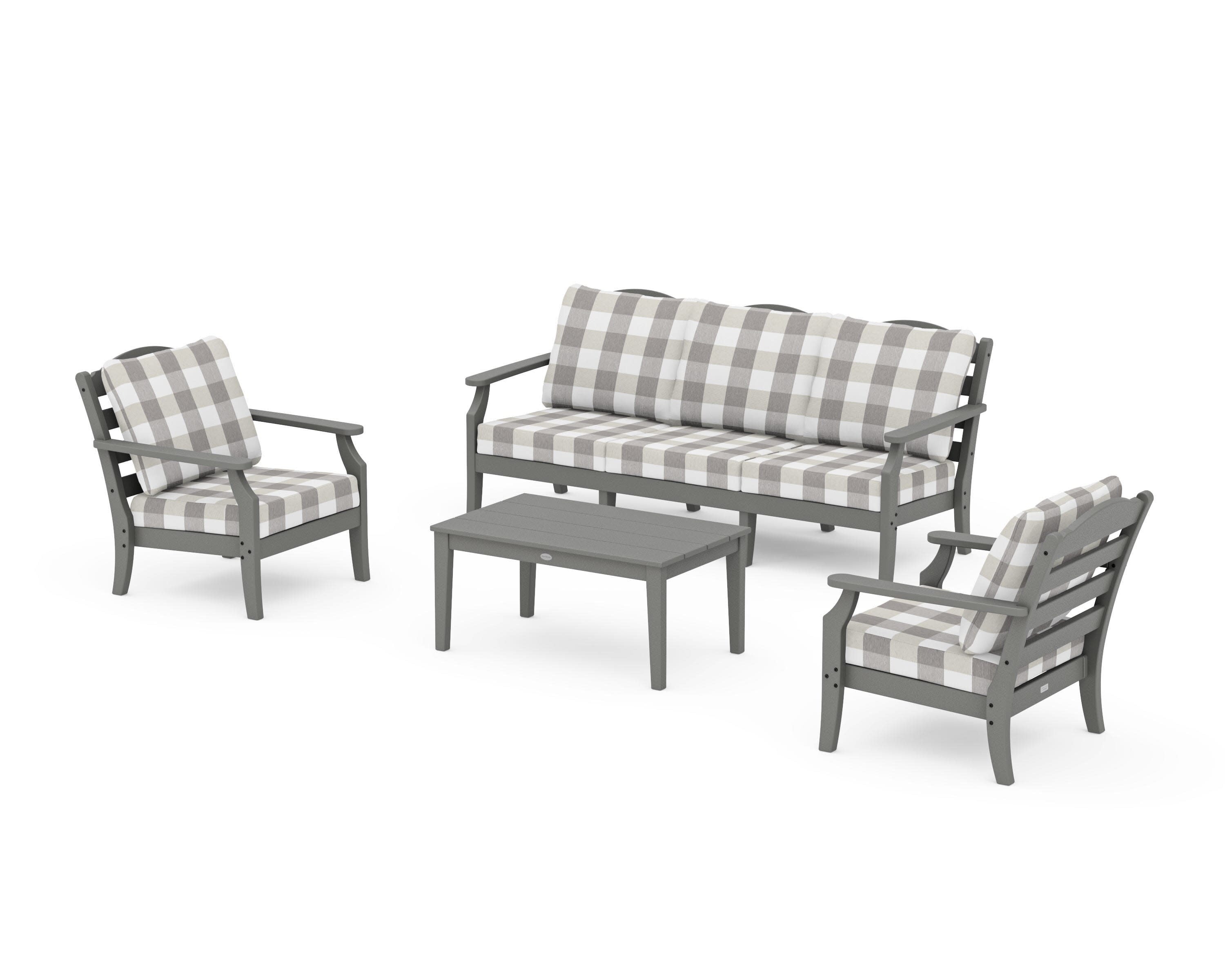 Savannah 4-Piece Deep Seating Set with Sofa in Slate Grey / Buffalo Plaid Grey Mist