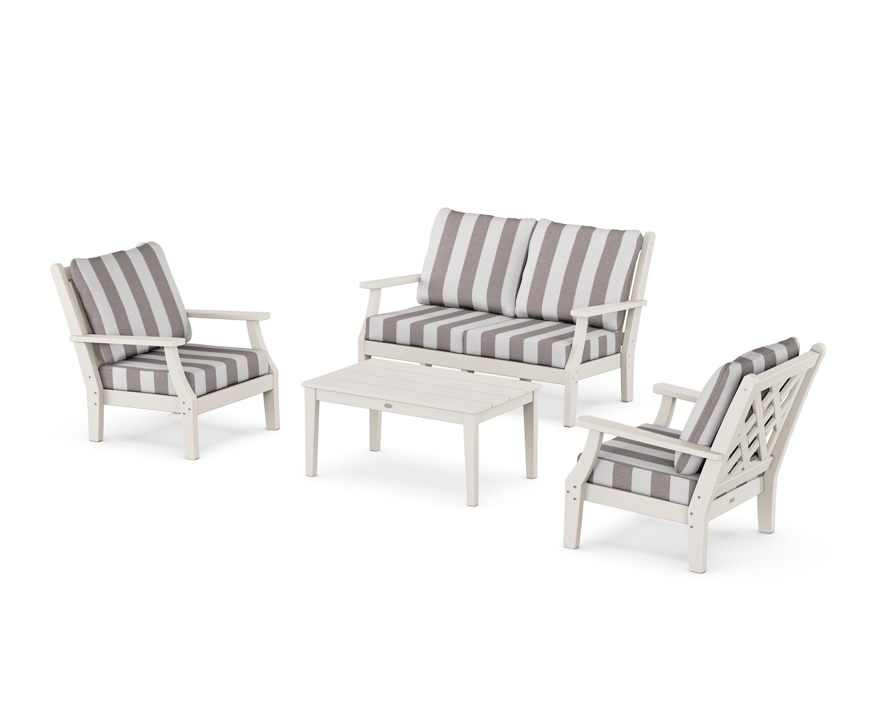 Wovendale 4-Piece Deep Seating Set with Loveseat in Sand / Cabana Stripe Grey Mist