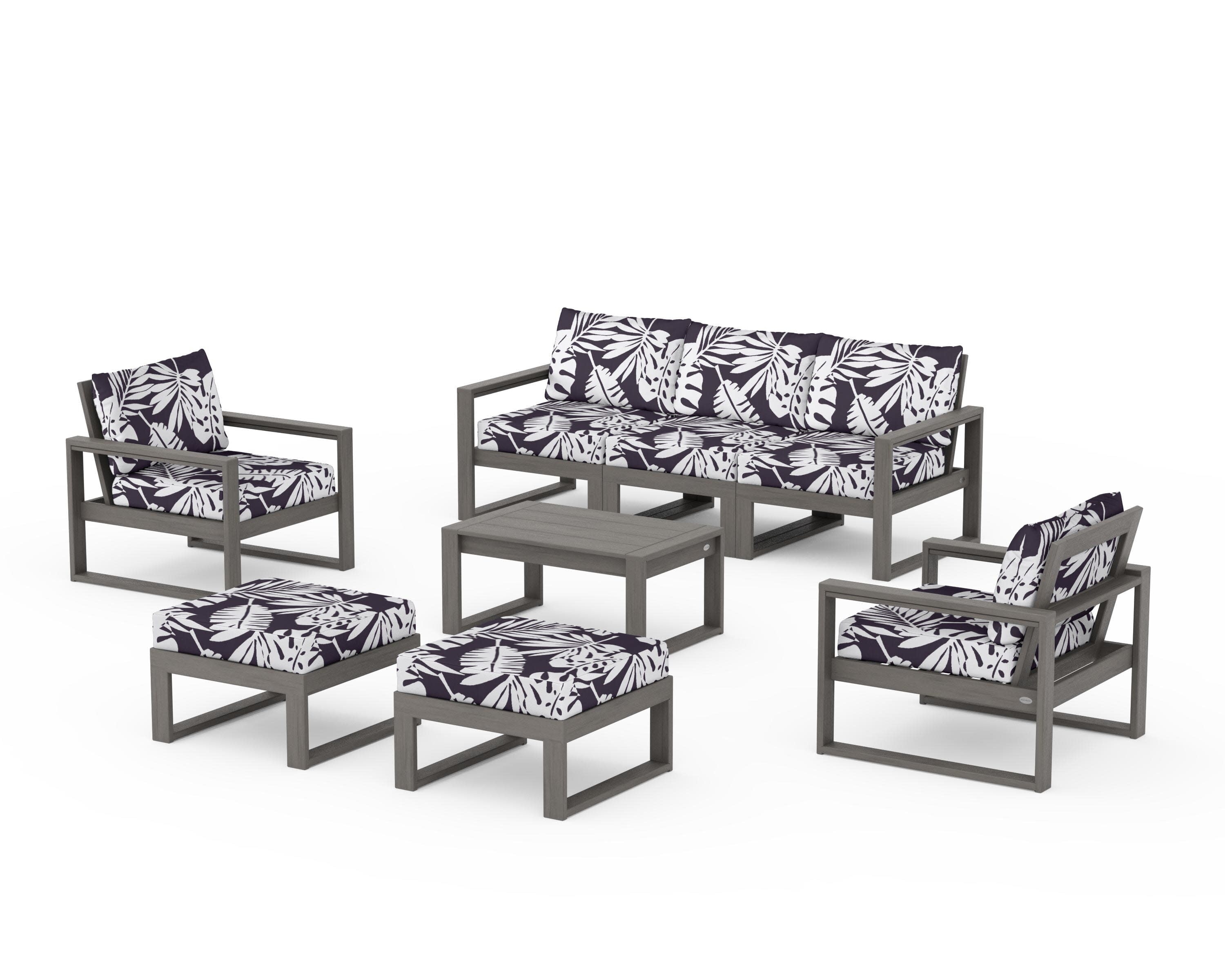 EDGE Sectional 8-Piece Lounge Sofa Set in Driftwood / Leaf Navy