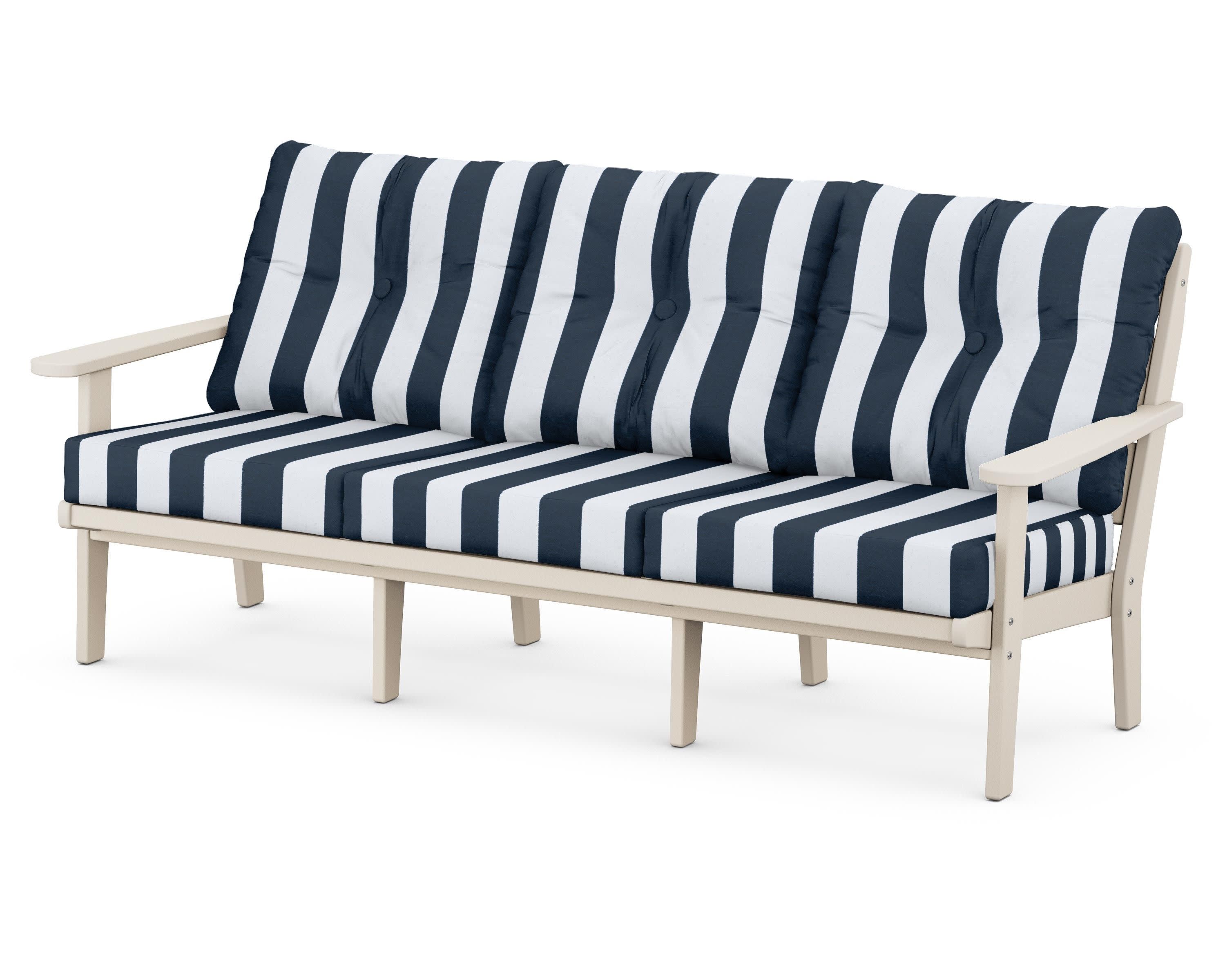 Lakeside Deep Seating Sofa in Sand / Cabana Stripe Marine Indigo