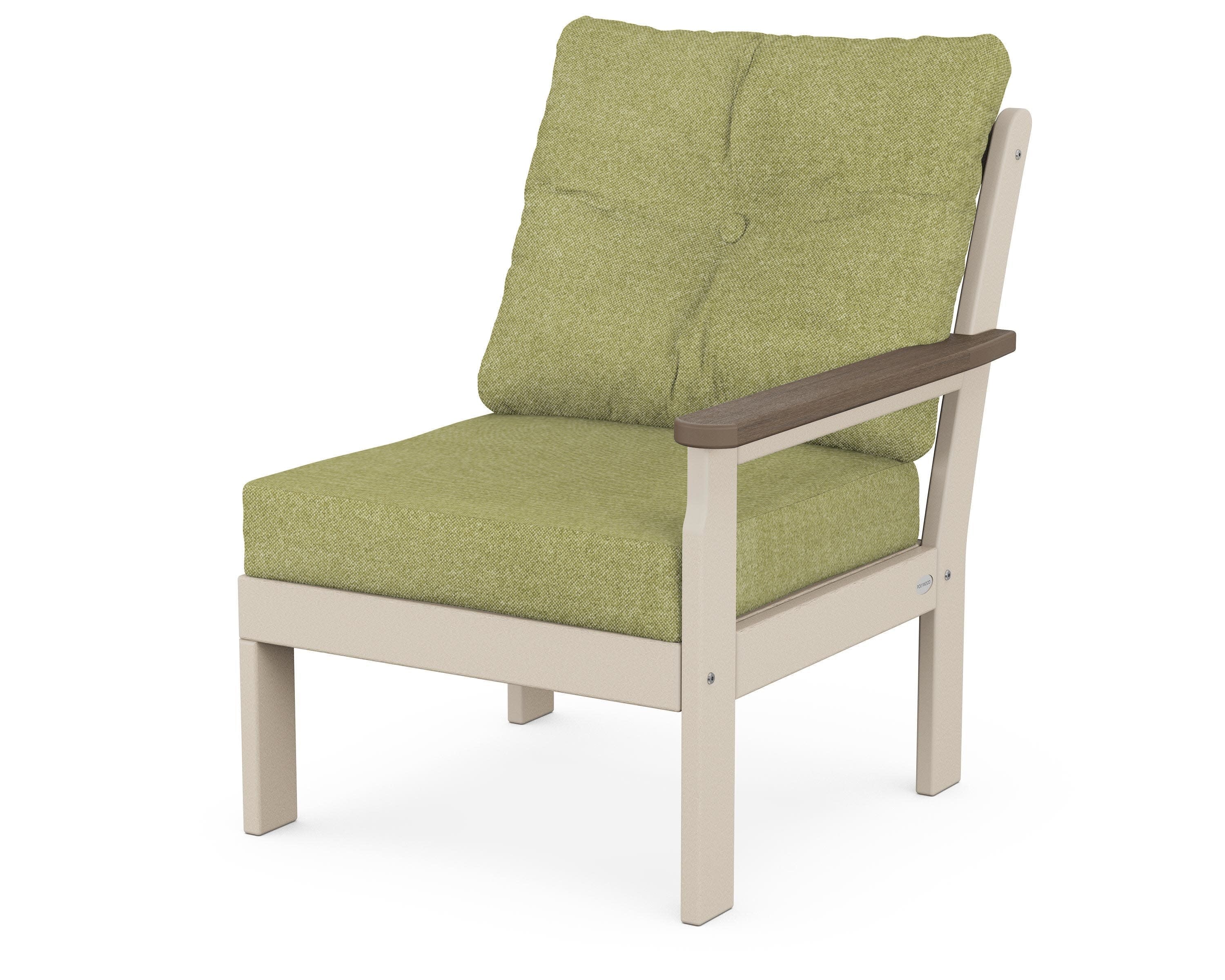 Vineyard Modular Right Arm Chair in Sand / Kona / Chartreuse Boucle