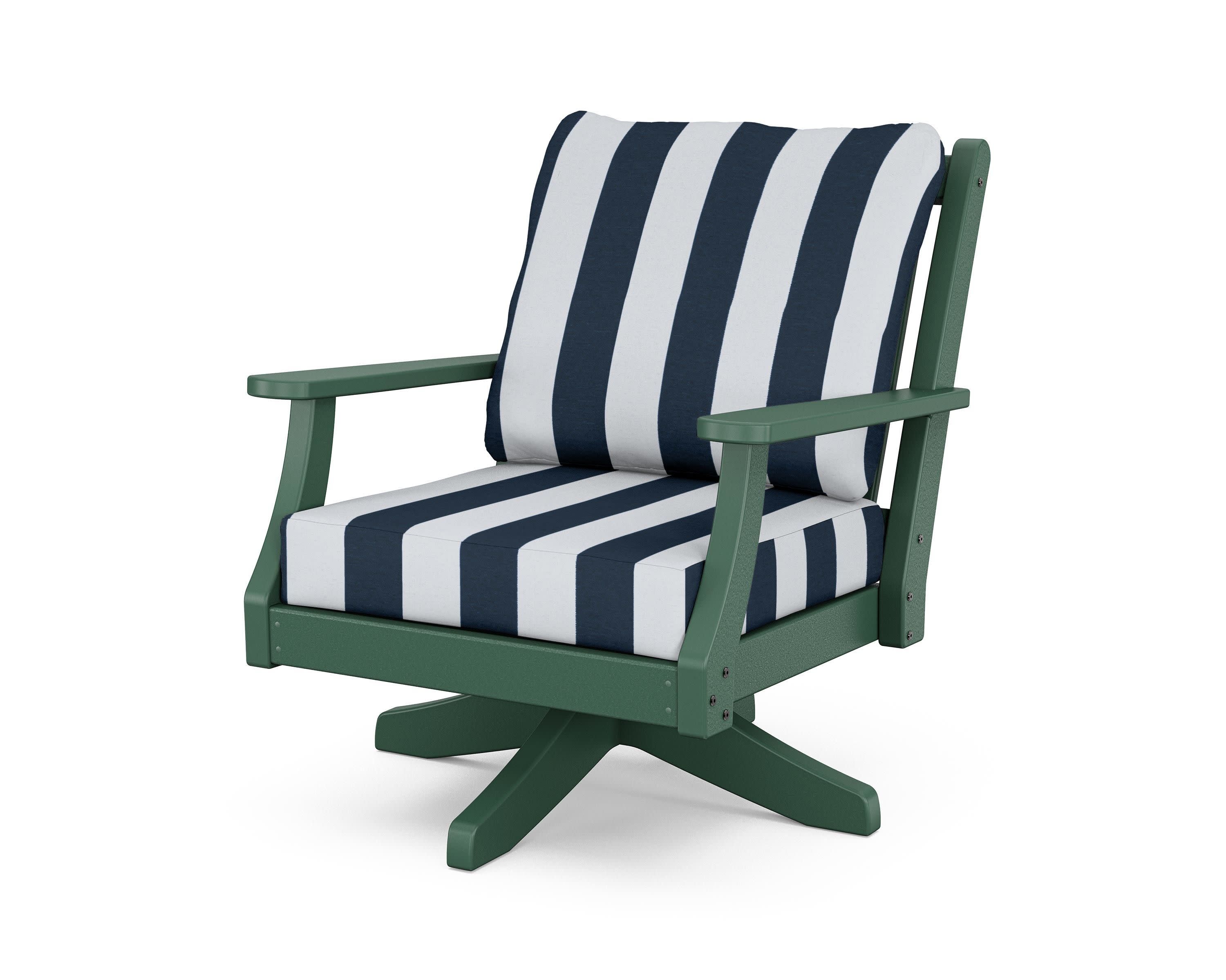 Wovendale Deep Seating Swivel Chair in Green / Cabana Stripe Marine Indigo