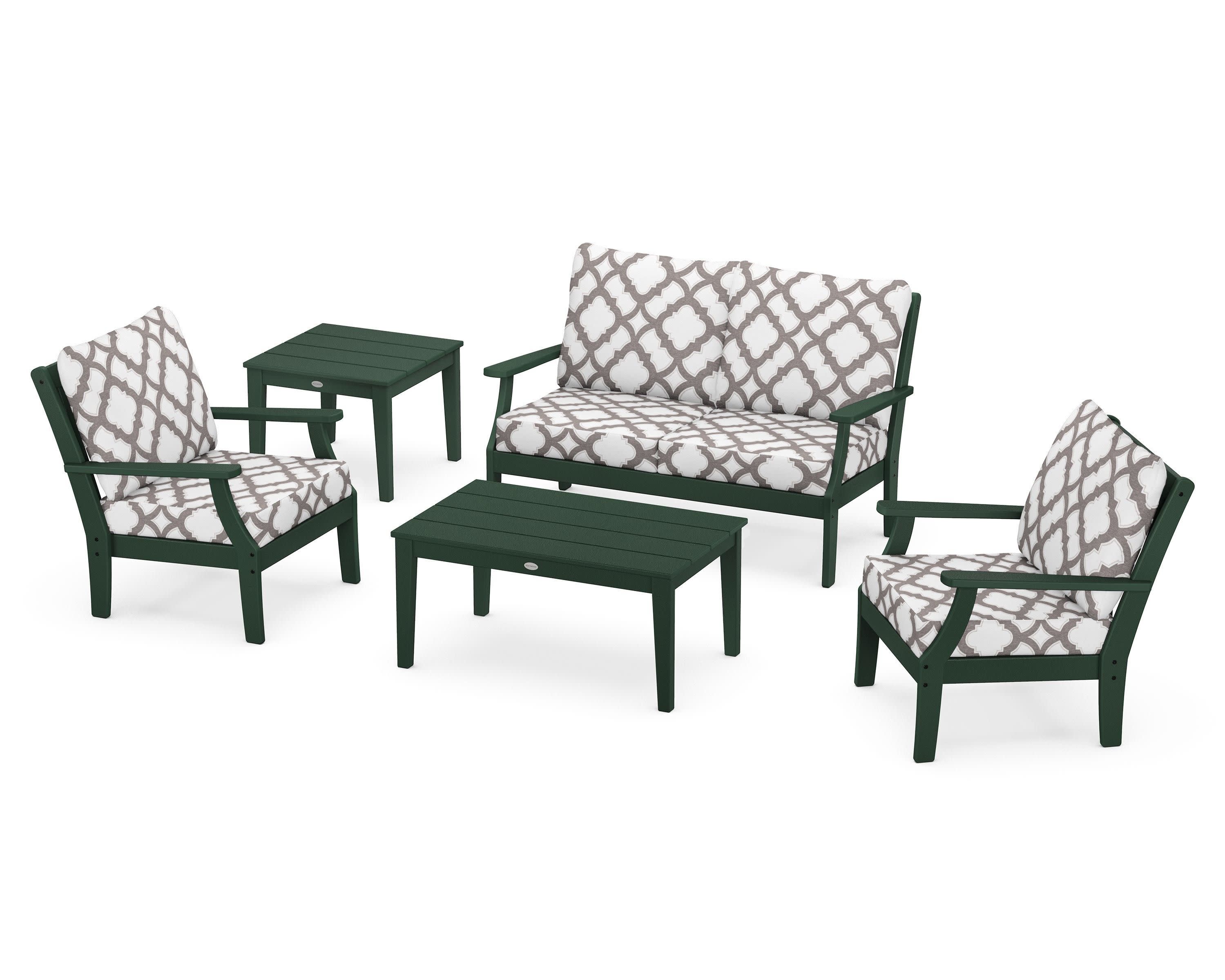 Braxton 5-Piece Deep Seating Set in Green / Trellis Grey Mist