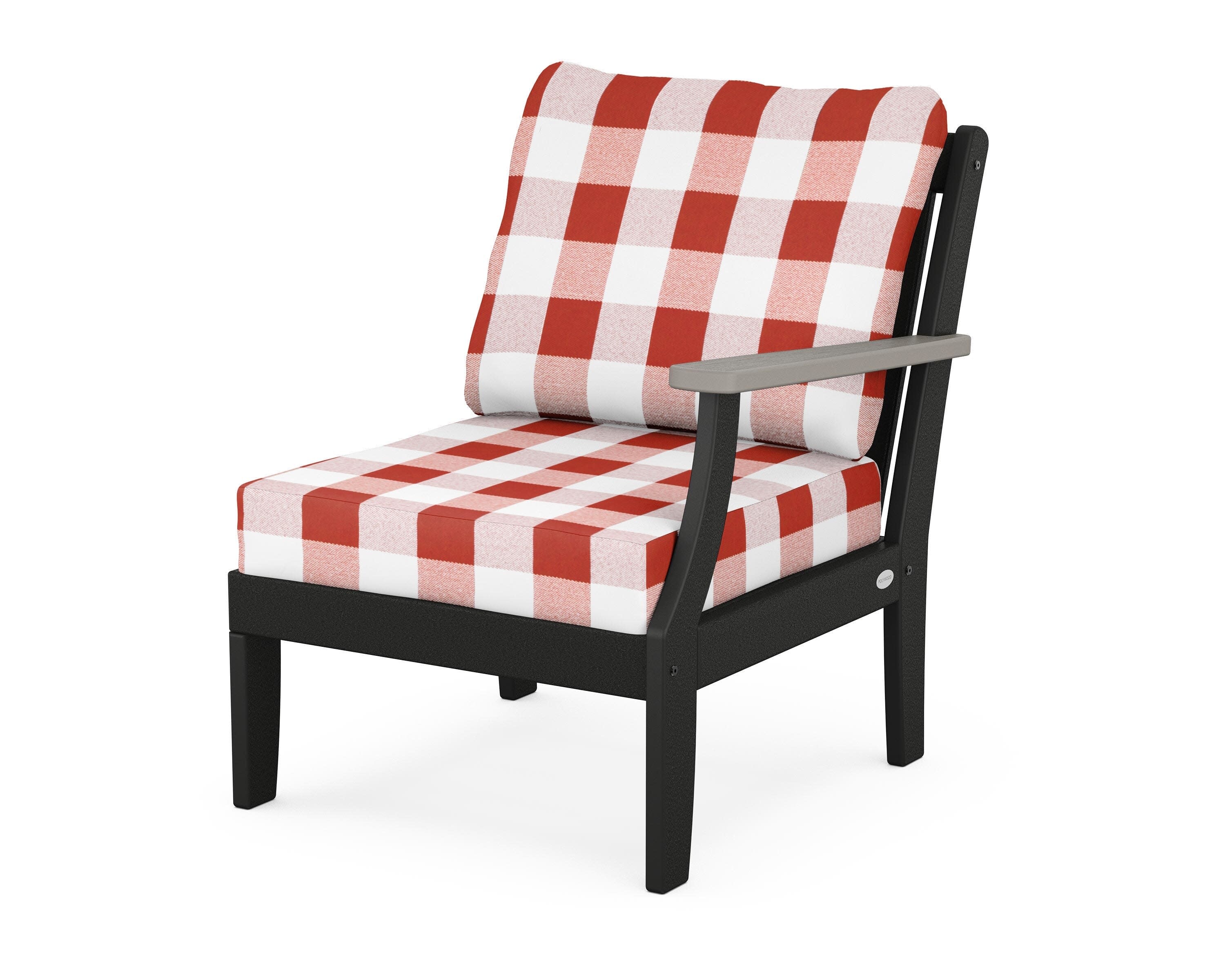 Braxton Modular Right Arm Chair in Black / Driftwood / Buffalo Plaid Crimson