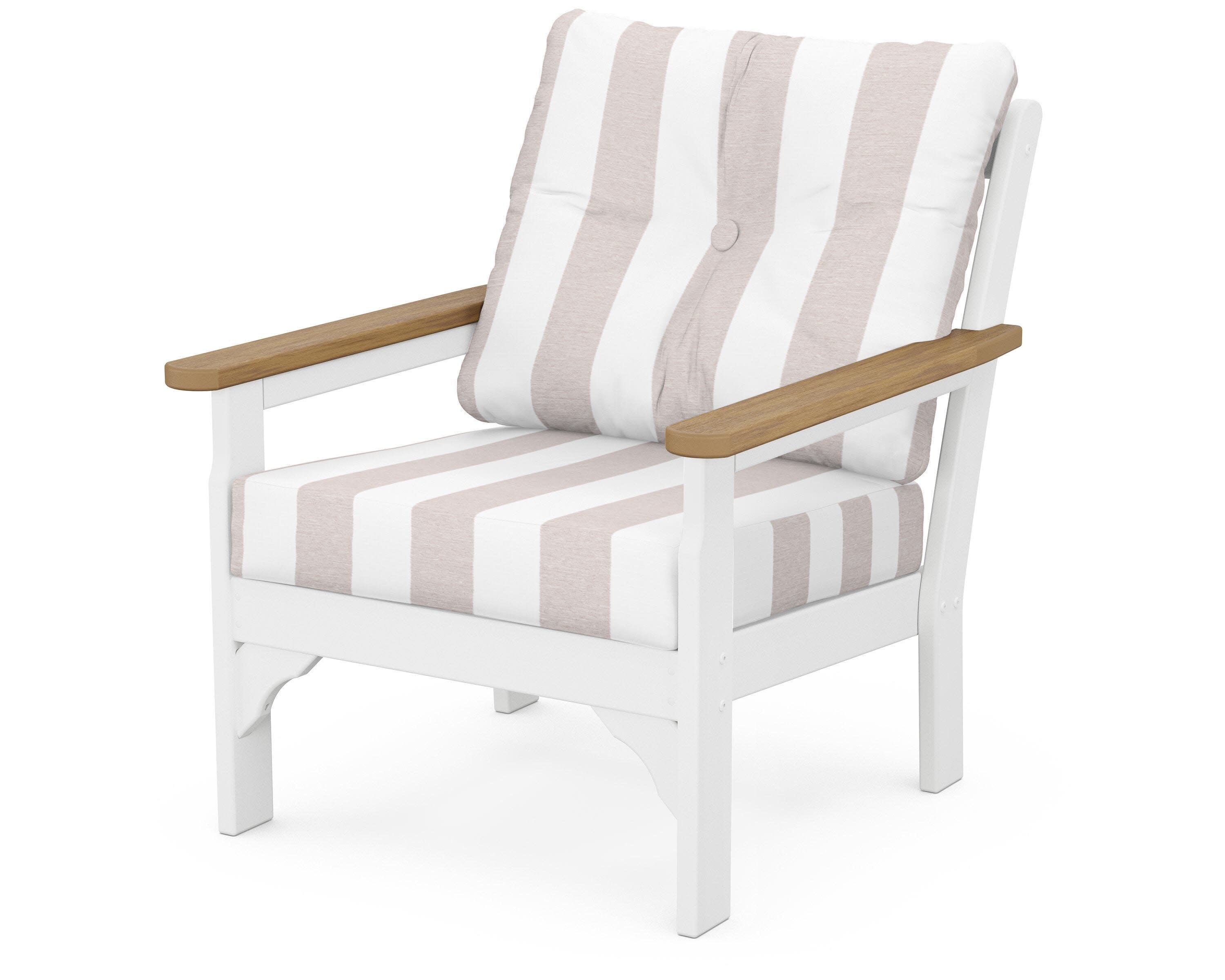 Vineyard Deep Seating Chair in White / Natural / Cabana Stripe Dune Burlap