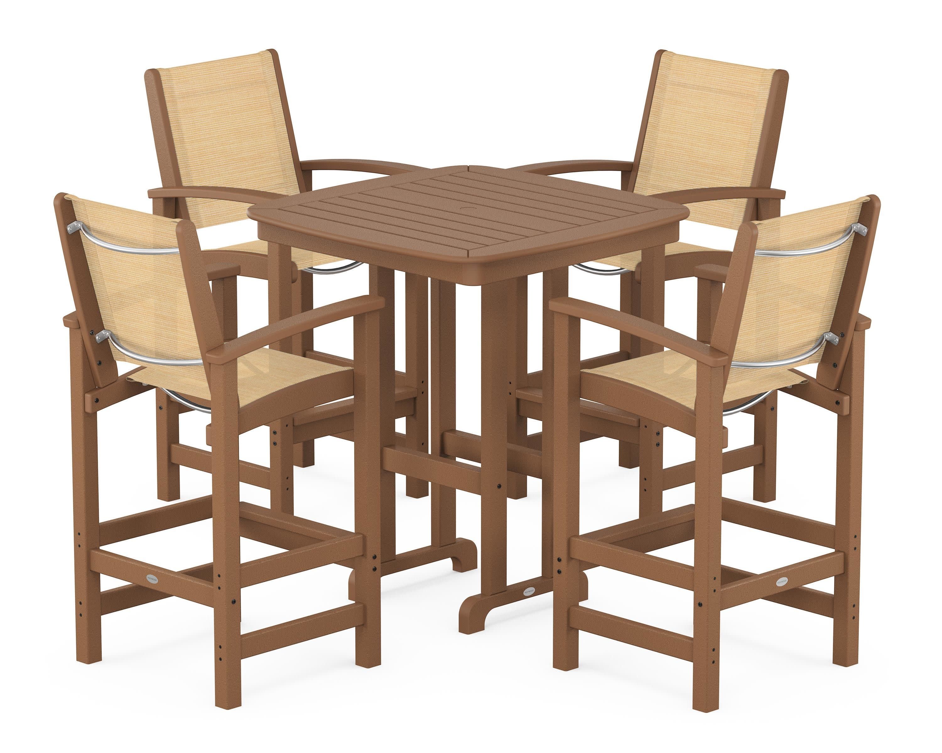 Coastal 5-Piece Bar Set in Teak / Dupioni Apricot Sling