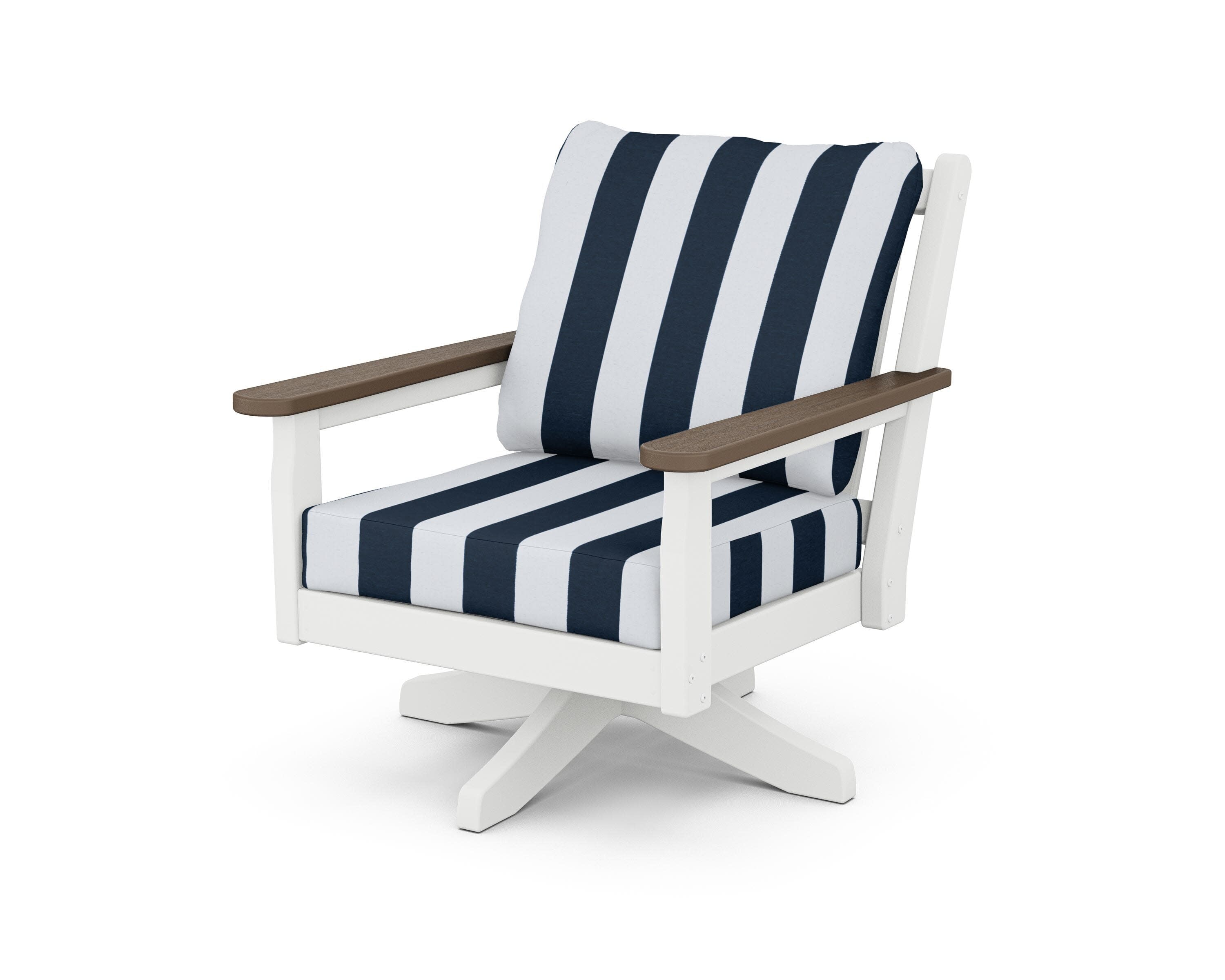 Chippendale Deep Seating Swivel Chair in White / Kona / Cabana Stripe Marine Indigo
