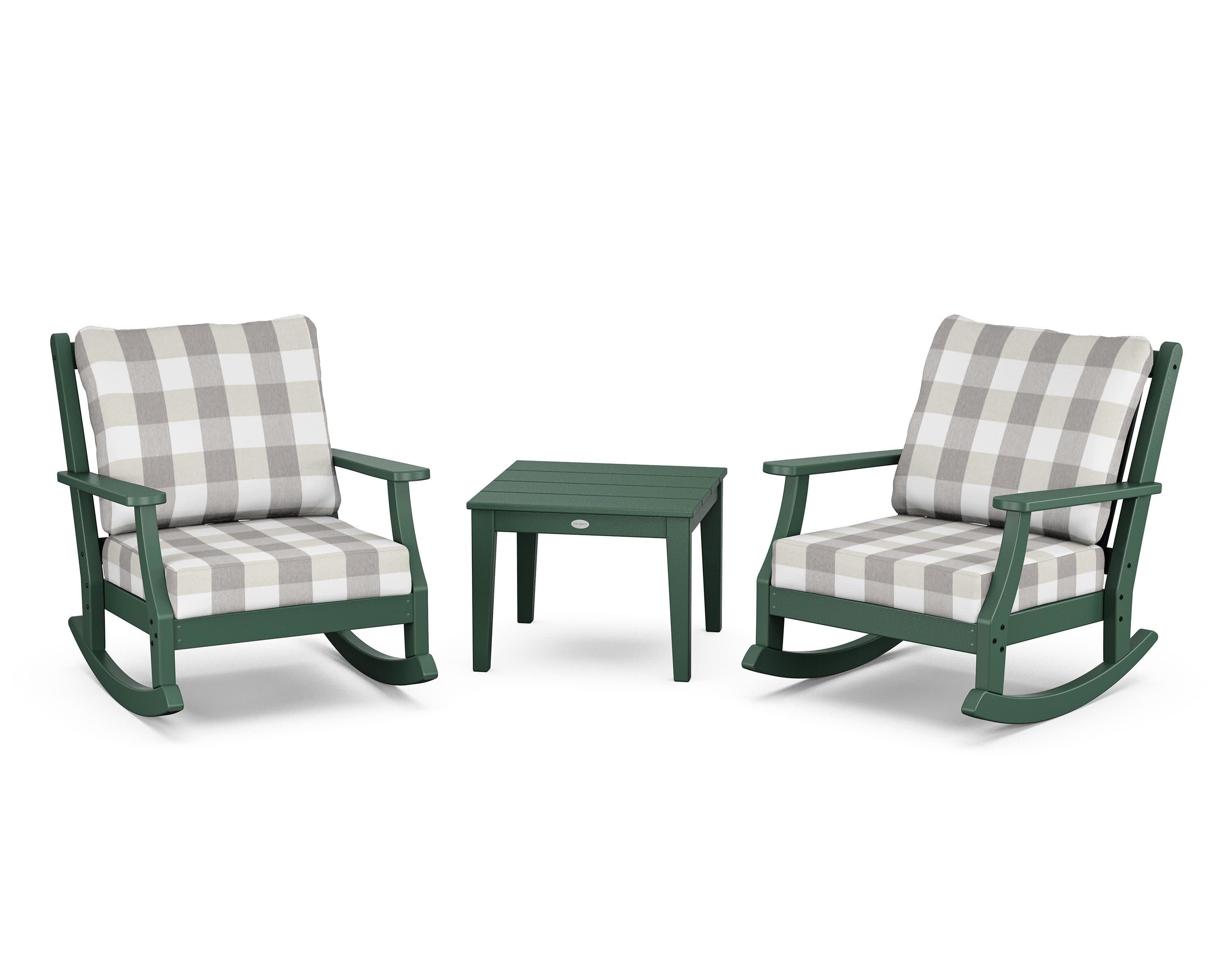 Wovendale 3-Piece Deep Seating Rocker Set in Green / Buffalo Plaid Grey Mist