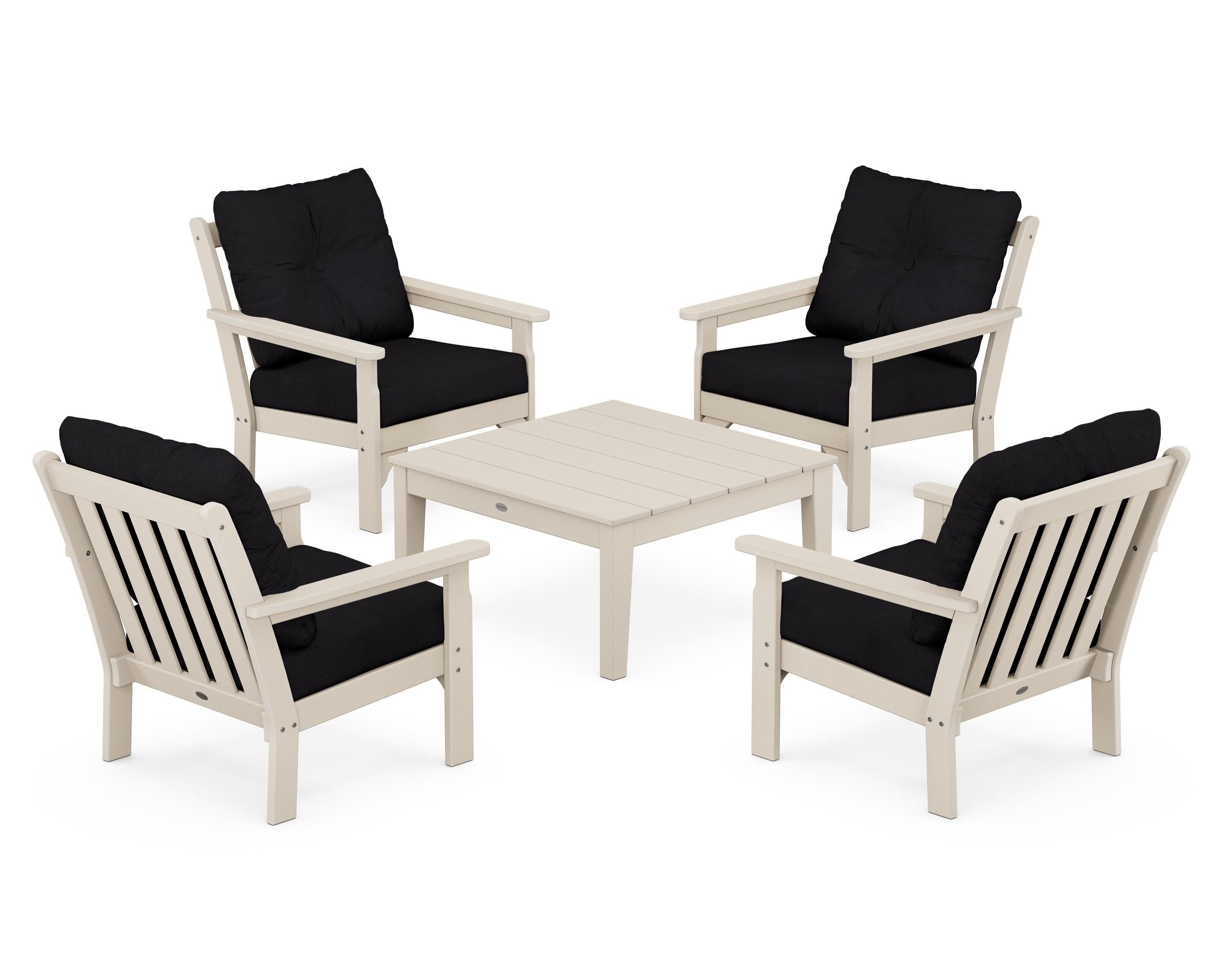 Vineyard 5-Piece Deep Seating Conversation Set in Sand / Midnight Linen