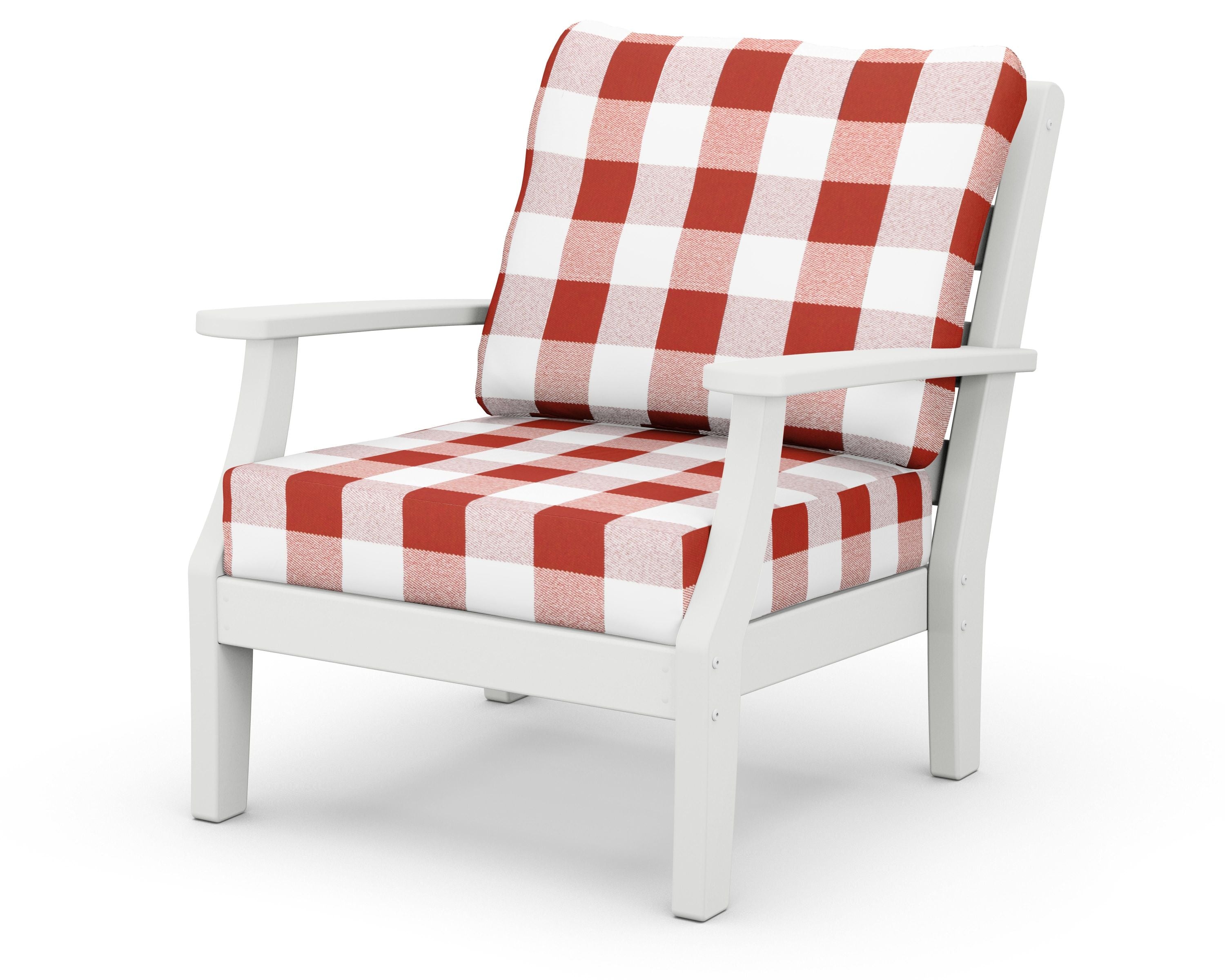 Chesapeake Deep Seating Chair in White / Buffalo Plaid Crimson