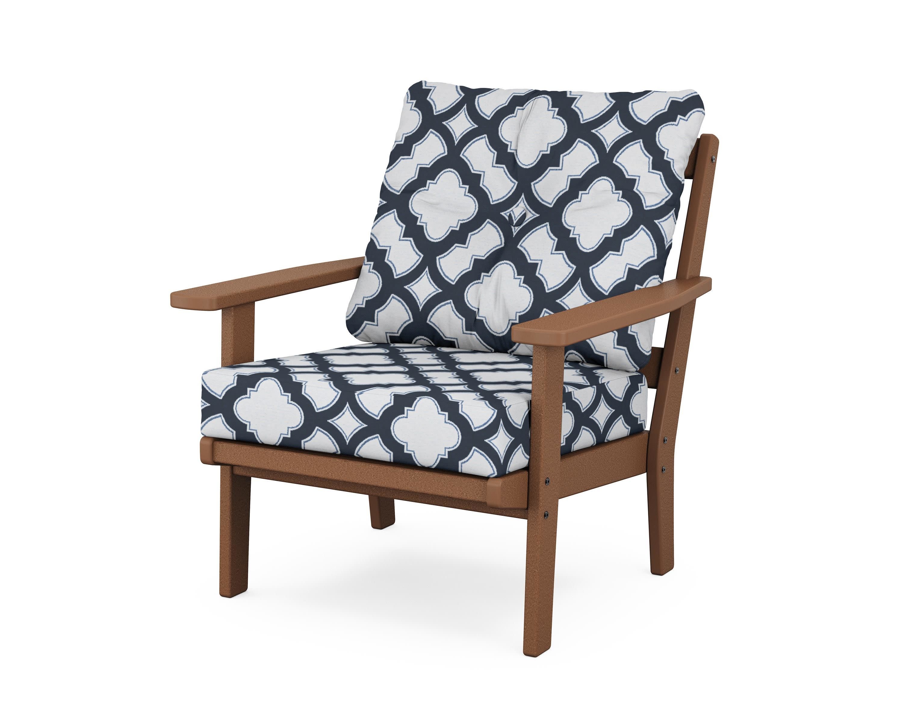 Oxford Deep Seating Chair in Teak / Trellis Marine Indigo