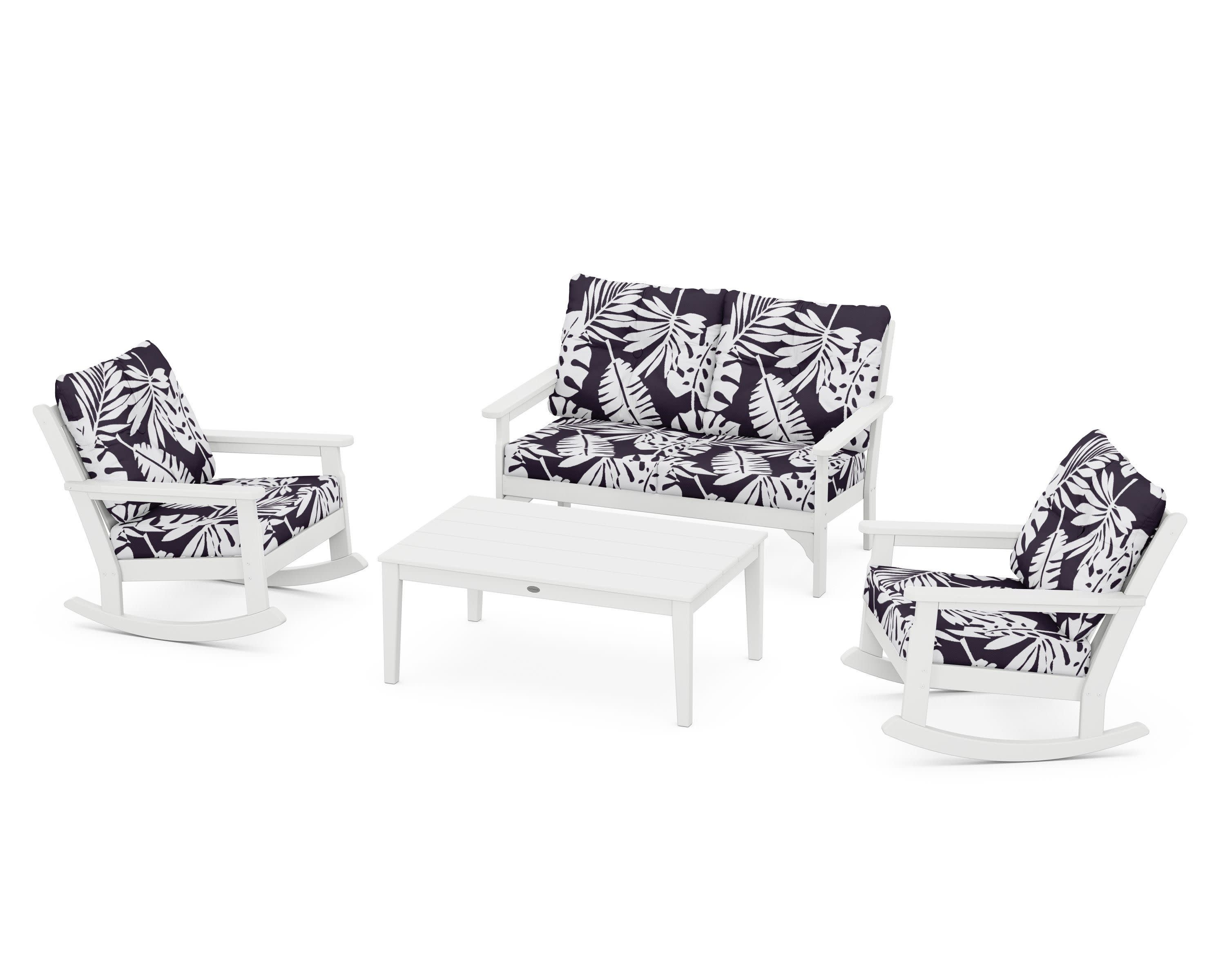 Vineyard 4-Piece Deep Seating Rocking Chair Set in White / Leaf Navy