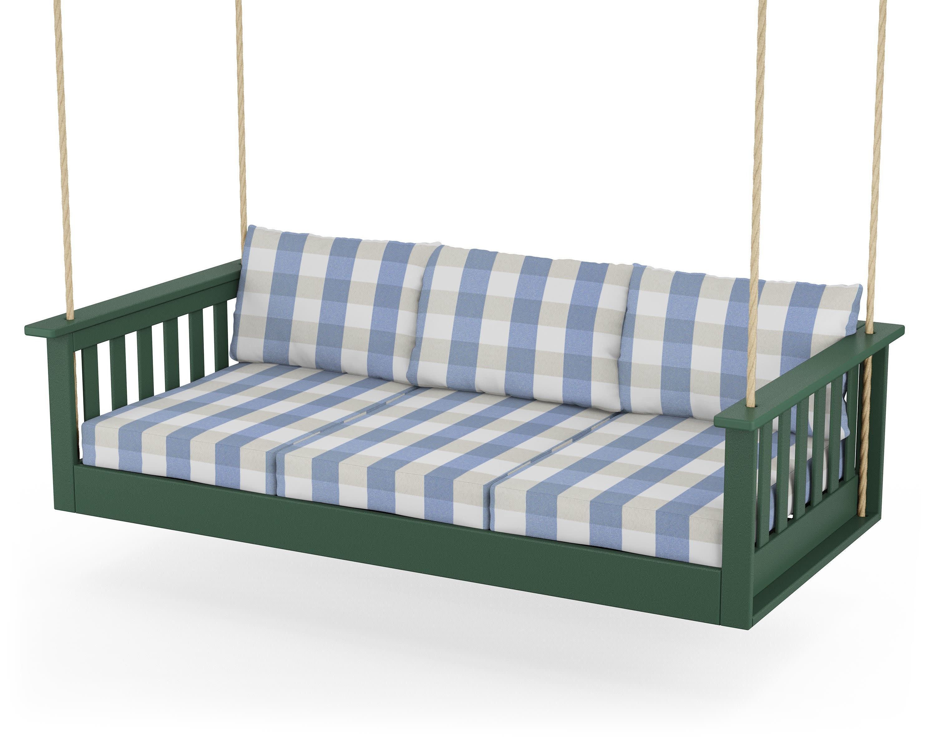 Vineyard Daybed Swing in Green / Buffalo Plaid Sky Blue