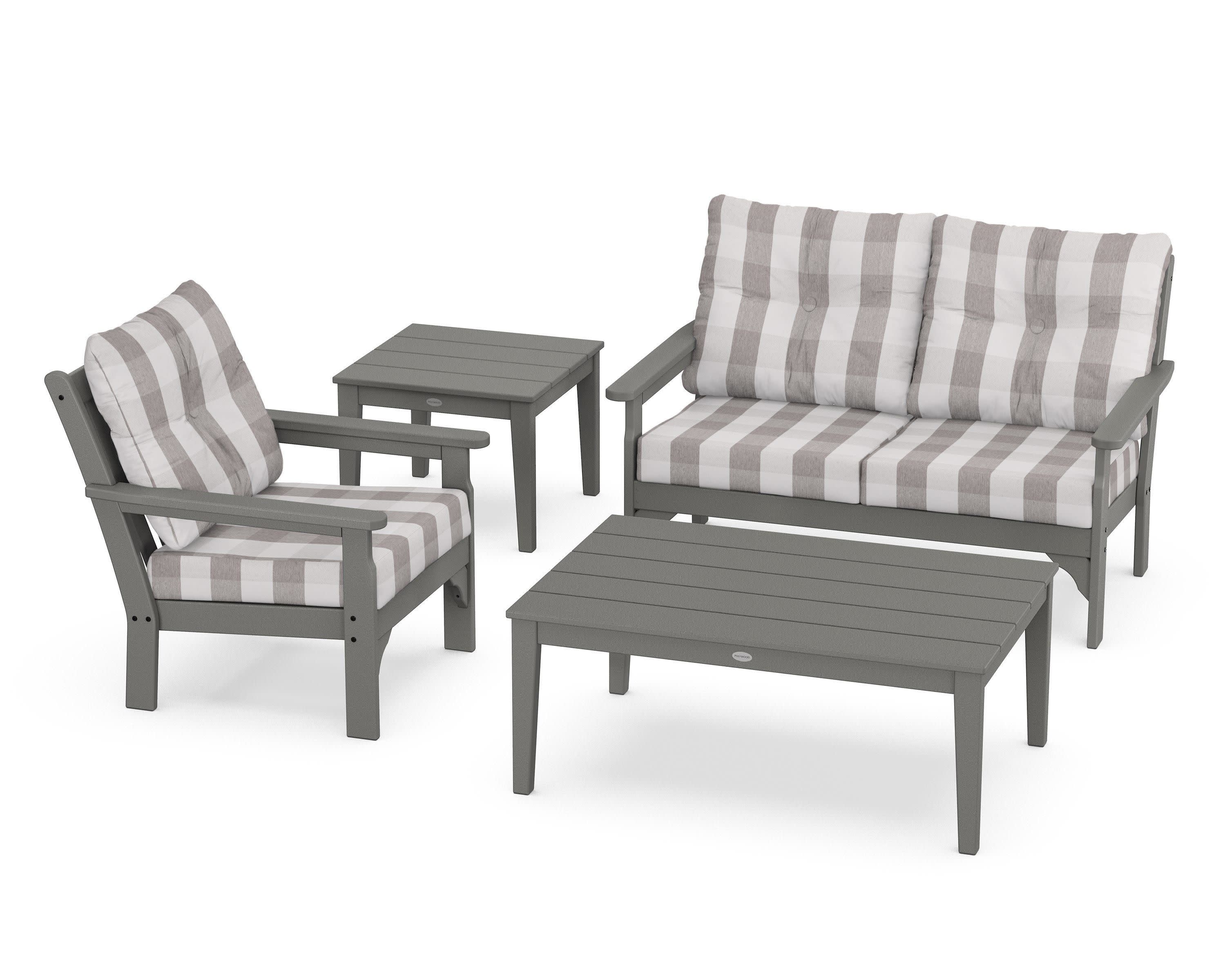 Vineyard 4-Piece Deep Seating Set in Slate Grey / Buffalo Plaid Grey Mist